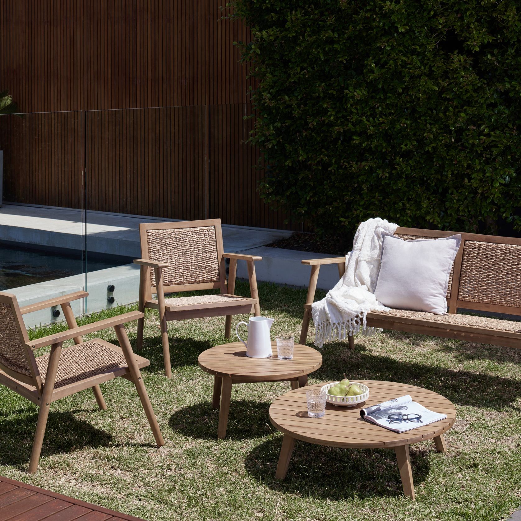 Manado 5PCE Acacia & Wicker Outdoor Lounge Set gallery detail image