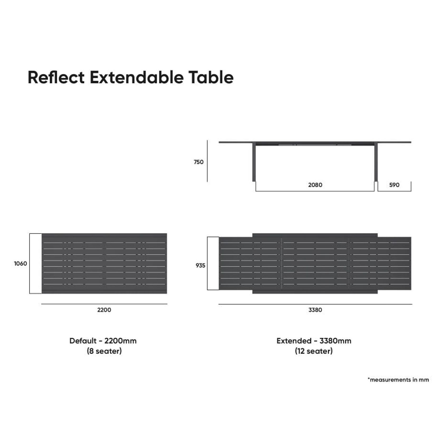 Reflect Table - Outdoor - Extendable 220/338 x 106cm - Charcoal gallery detail image