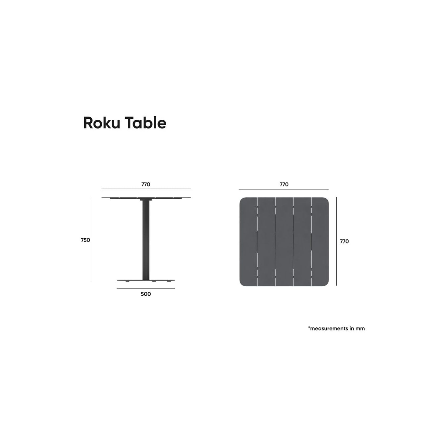 Roku Cafe Table - Outdoor - Charcoal - 65 x 65cm Table Top gallery detail image