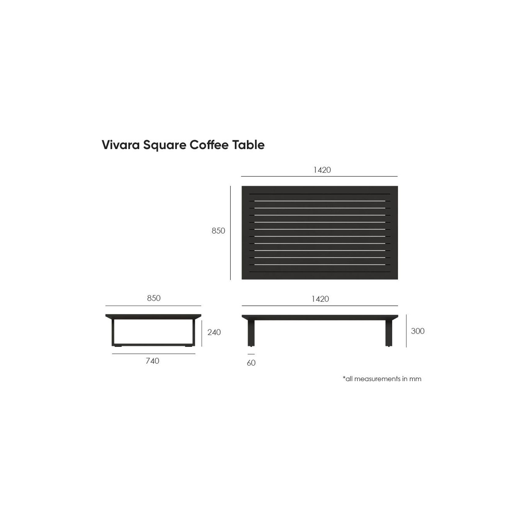 Vivara Outdoor Coffee Table - 142x85cm - Charcoal gallery detail image