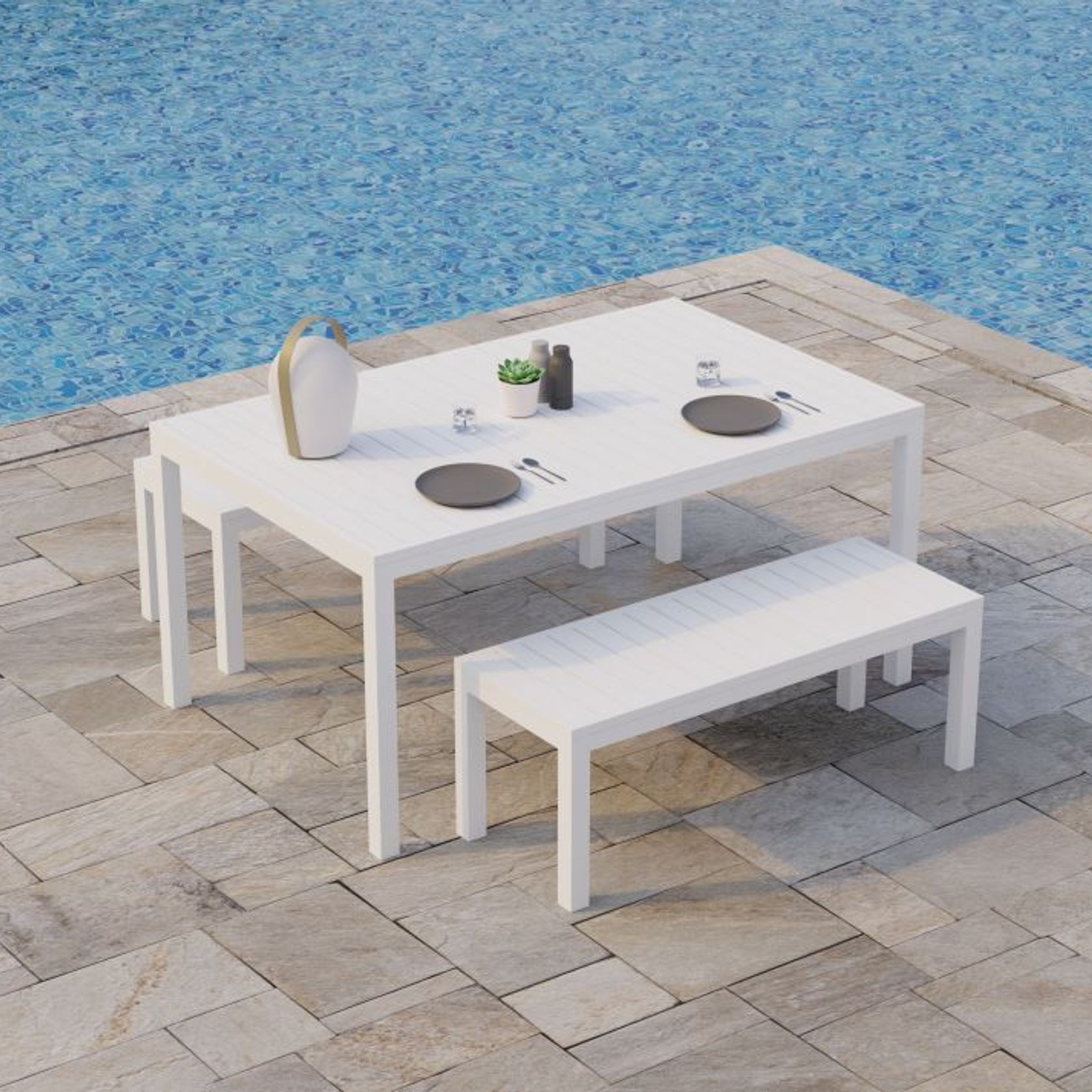 Halki Bench Seat - Outdoor - 120cm - White gallery detail image
