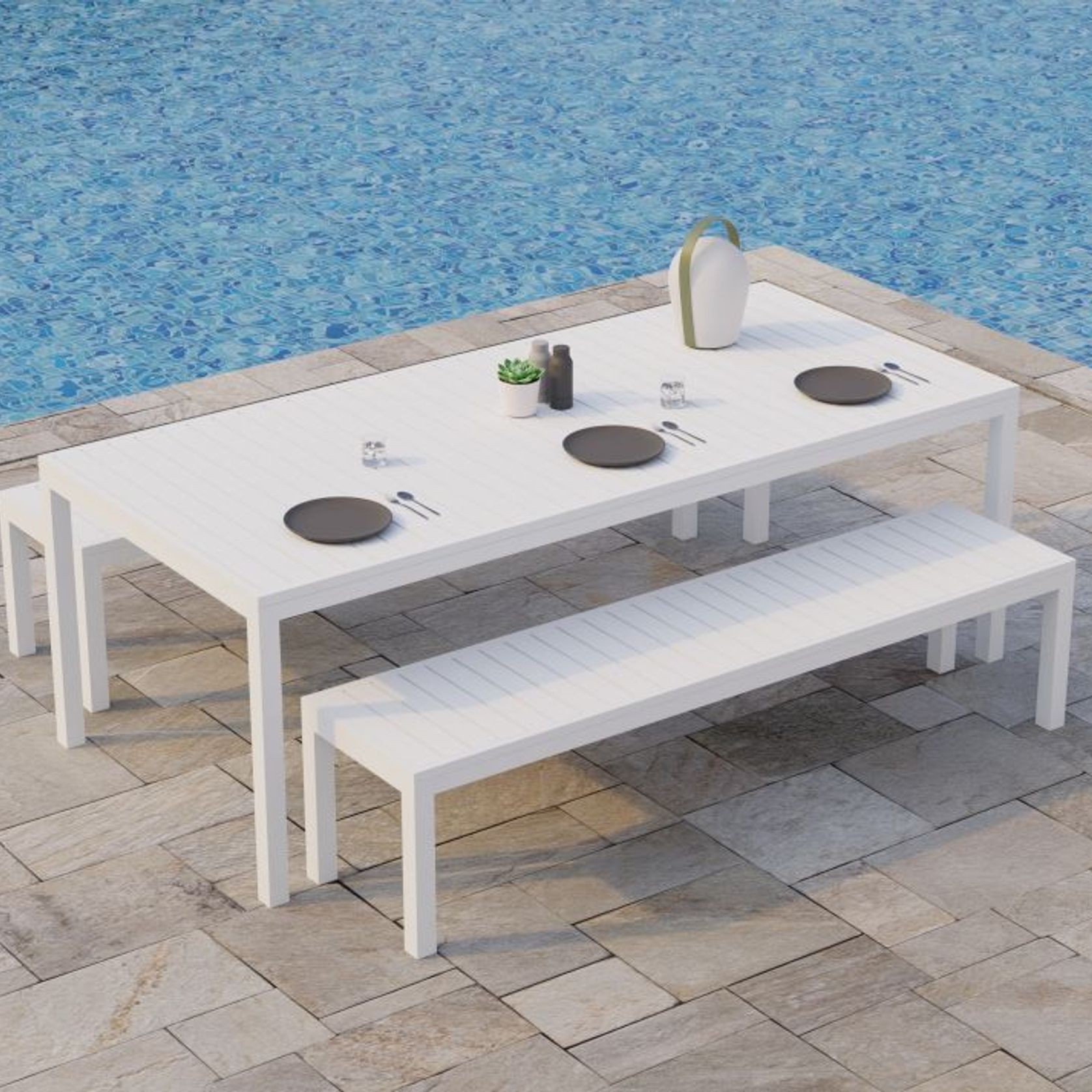 Halki Bench Seat - Outdoor - 190cm - White gallery detail image