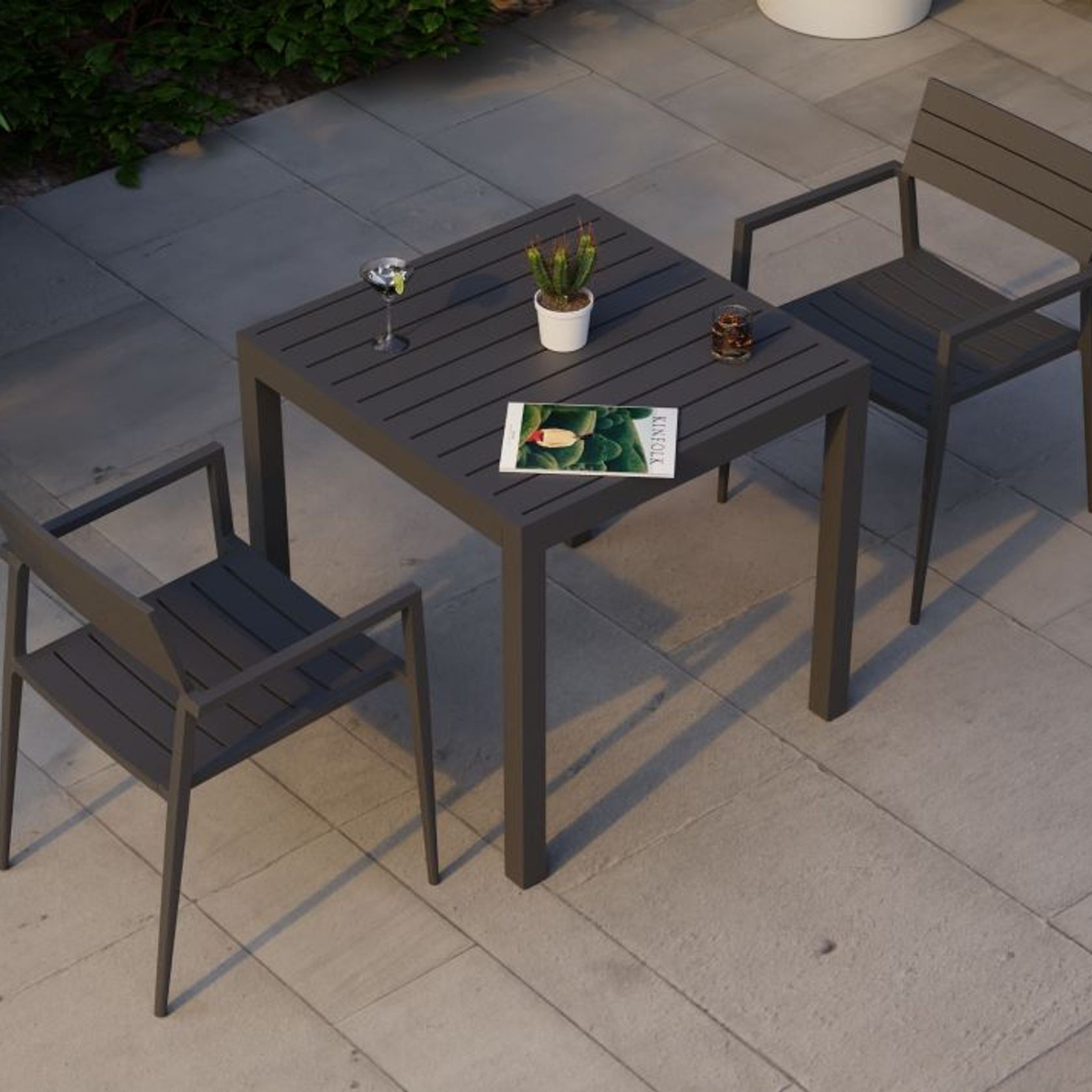Halki Table Matt Charcoal Aluminium 77cm x 77xm gallery detail image