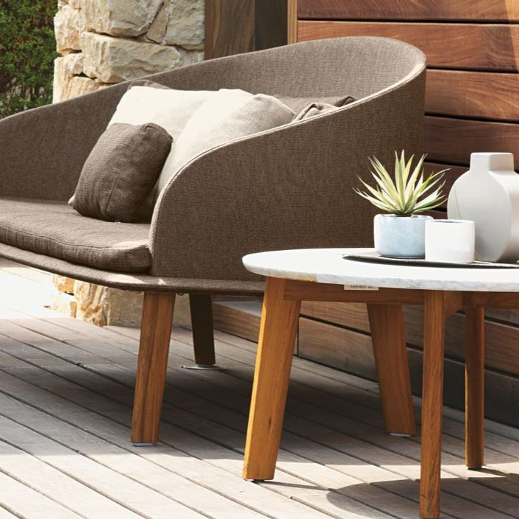 Cleo Talenti - Teak Wood Frame And Travertine Marble - Outdoor Coffee Table gallery detail image