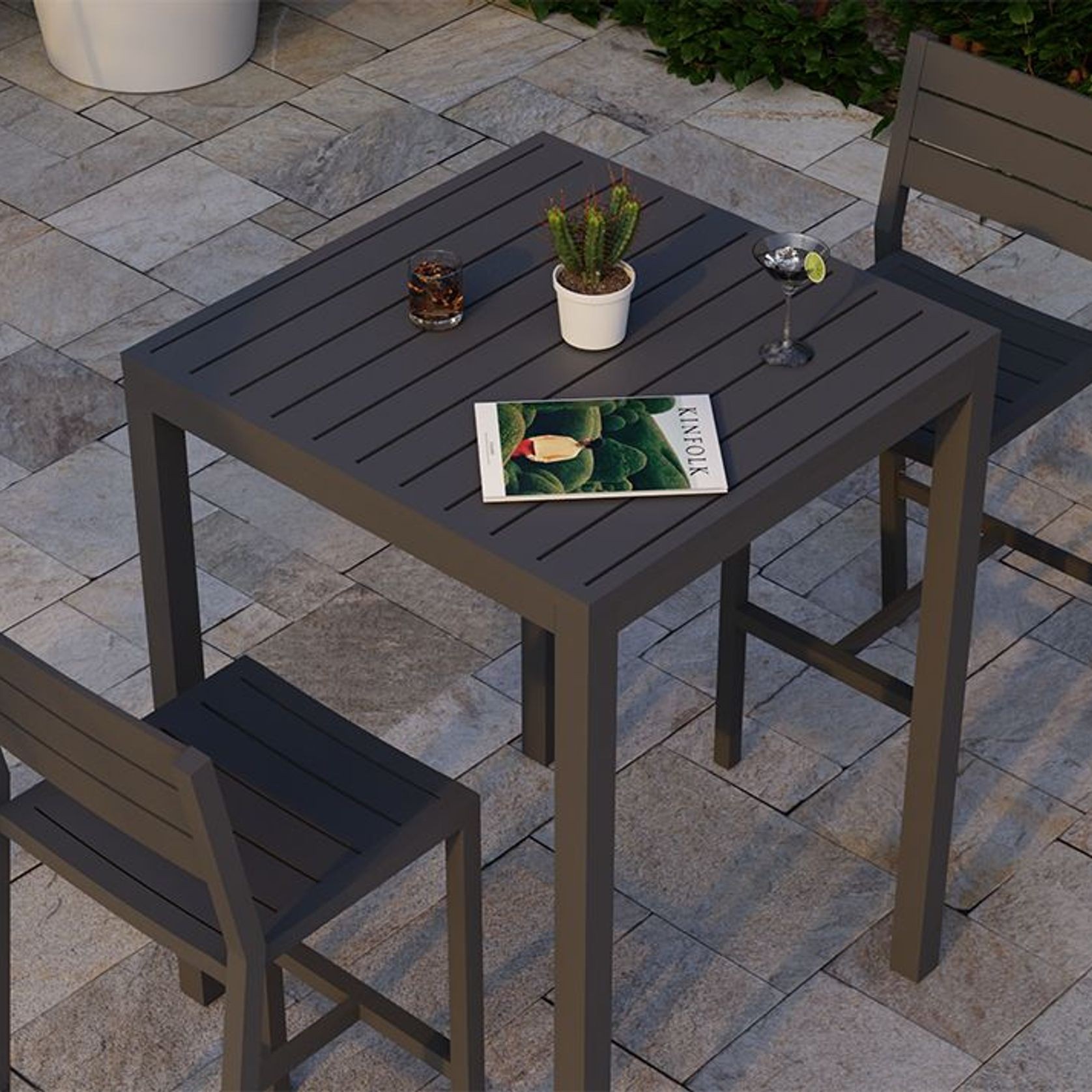 Halki Table - Outdoor - High Bar - Matt Charcoal 77 x 77cm gallery detail image