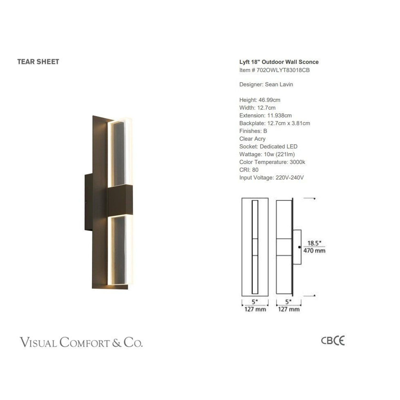 Visual Comfort Sean Lavin Lyft 18" Outdoor Wall Sconce gallery detail image