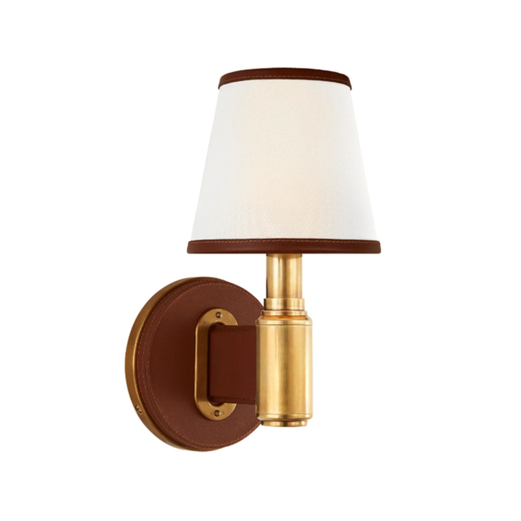 Riley Single Sconce – Brass and Saddle Leather gallery detail image