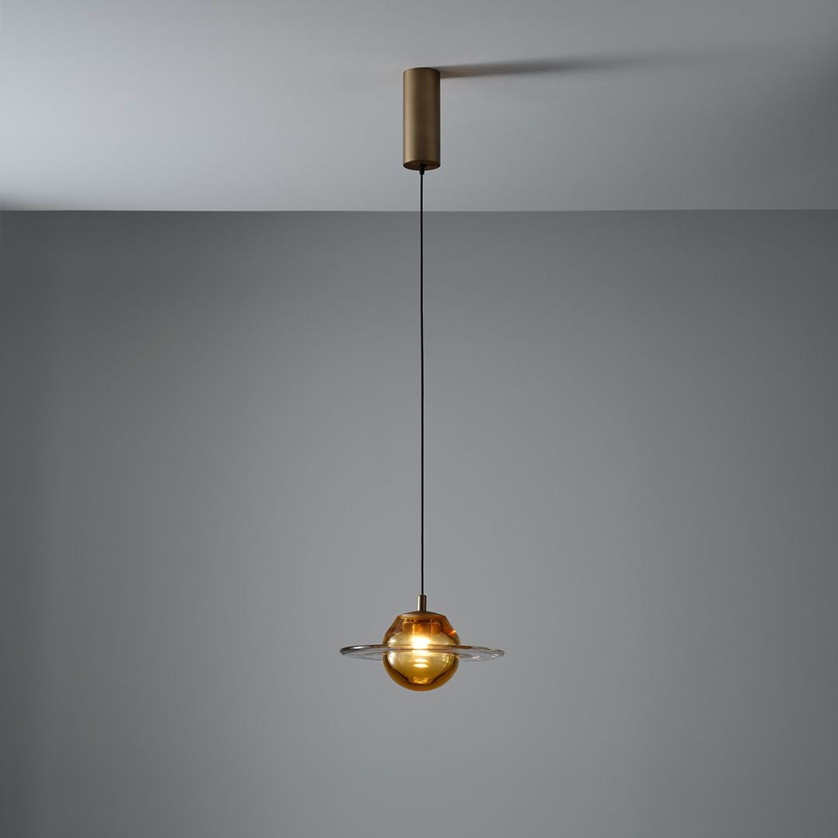Aqua LED Glass Pendant - 250mm in Aged Brass gallery detail image