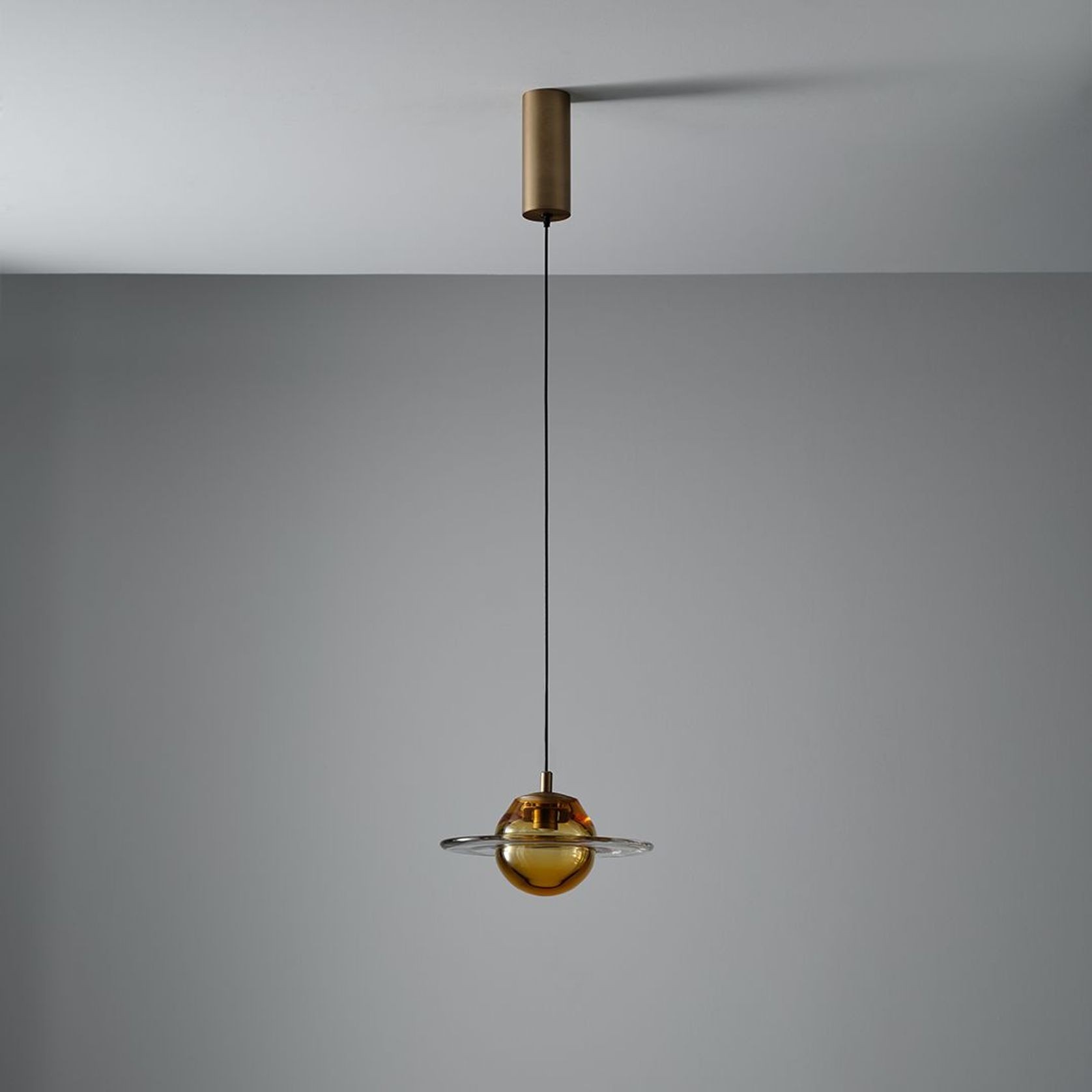 Aqua LED Glass Pendant - 250mm in Aged Brass gallery detail image