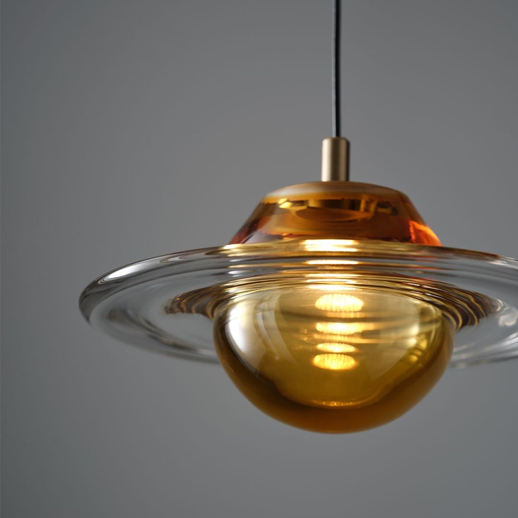 Aqua LED Glass Pendant - 250mm in Aged Brass gallery detail image