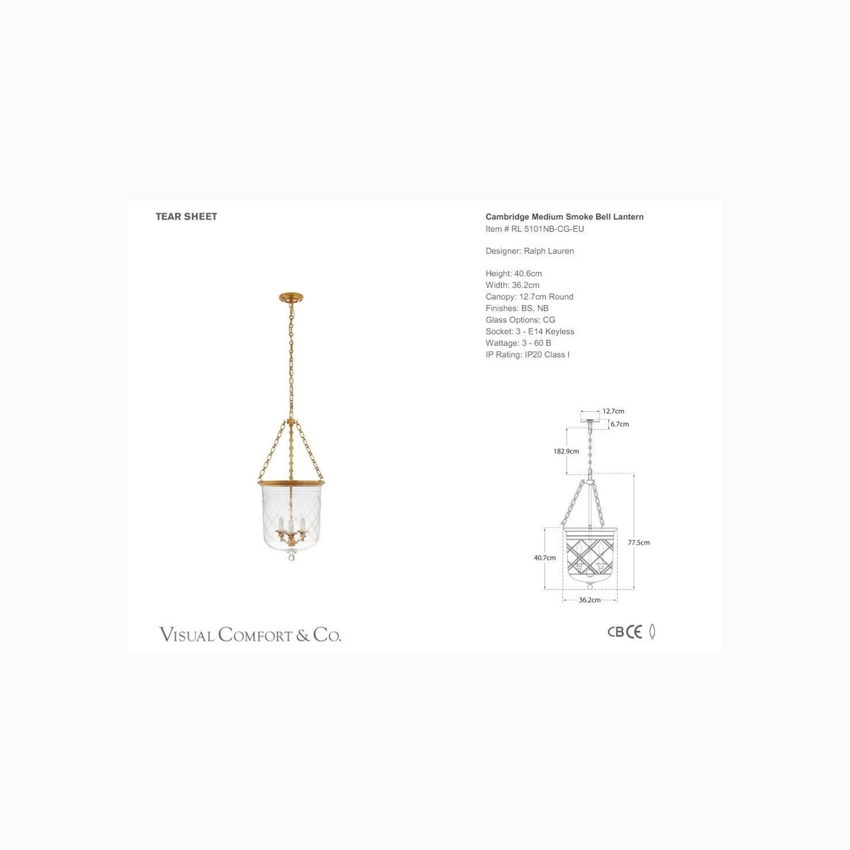 Visual Comfort Lauren Ralph Lauren Cambridge Medium Smoke Bell Lantern gallery detail image