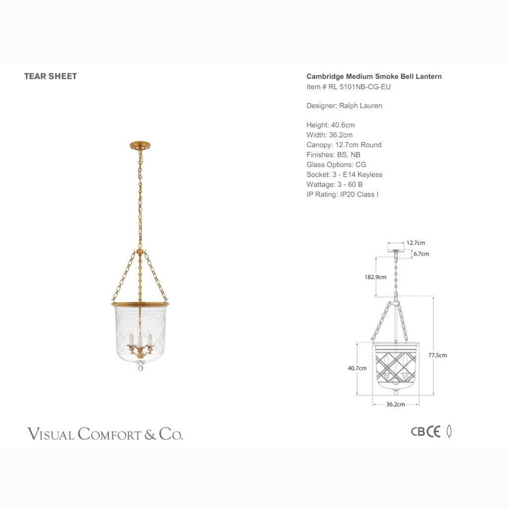 Visual Comfort Lauren Ralph Lauren Cambridge Medium Smoke Bell Lantern gallery detail image