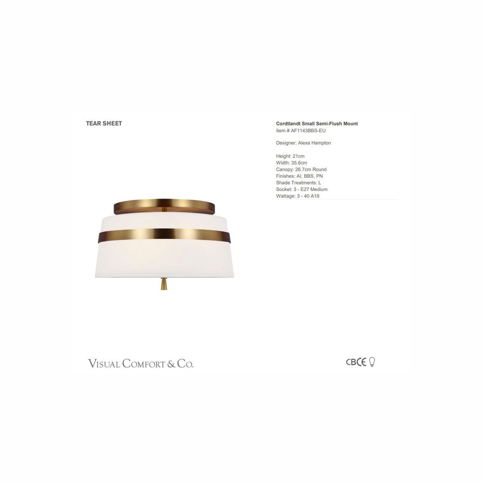 Visual Comfort Alexa Hampton Cordtlandt Semi-Flush gallery detail image