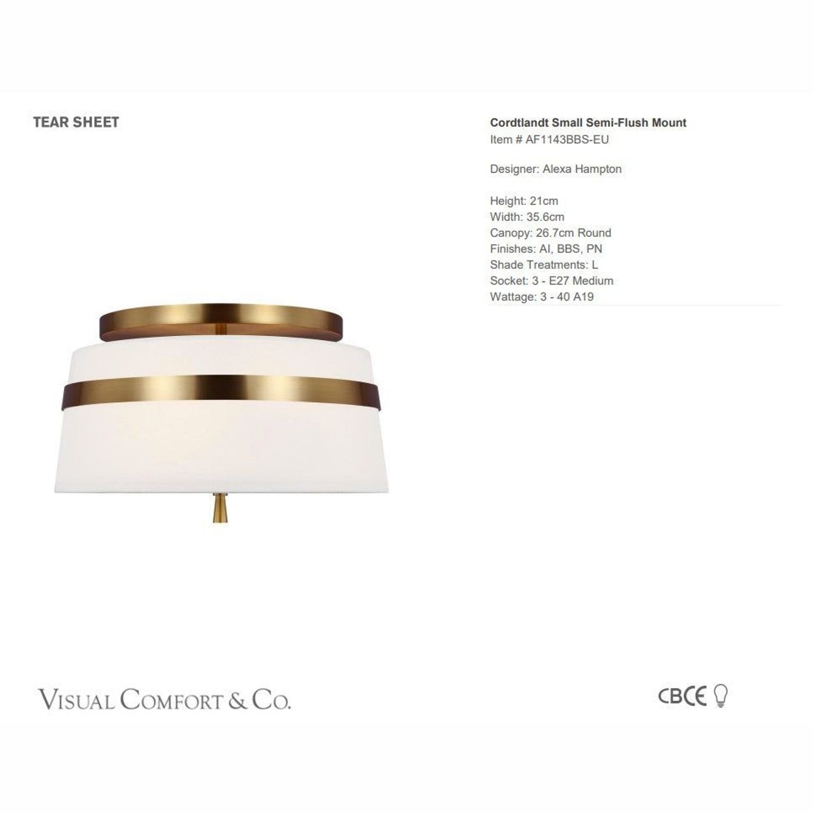 Visual Comfort Alexa Hampton Cordtlandt Semi-Flush gallery detail image