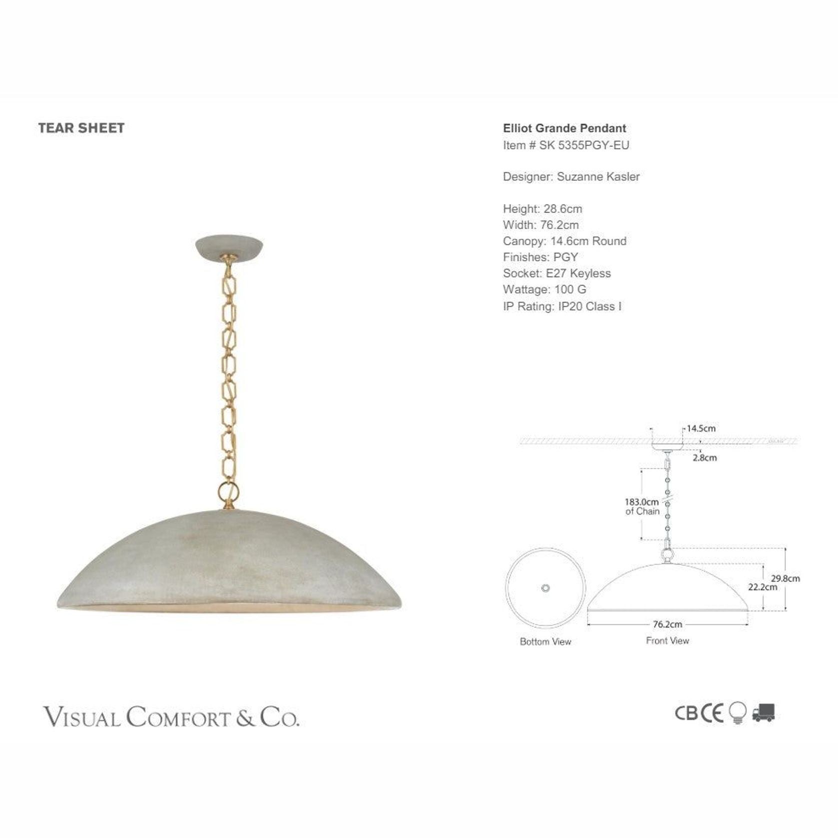 Visual Comfort Suzanne Kasler Elliot Pendant gallery detail image