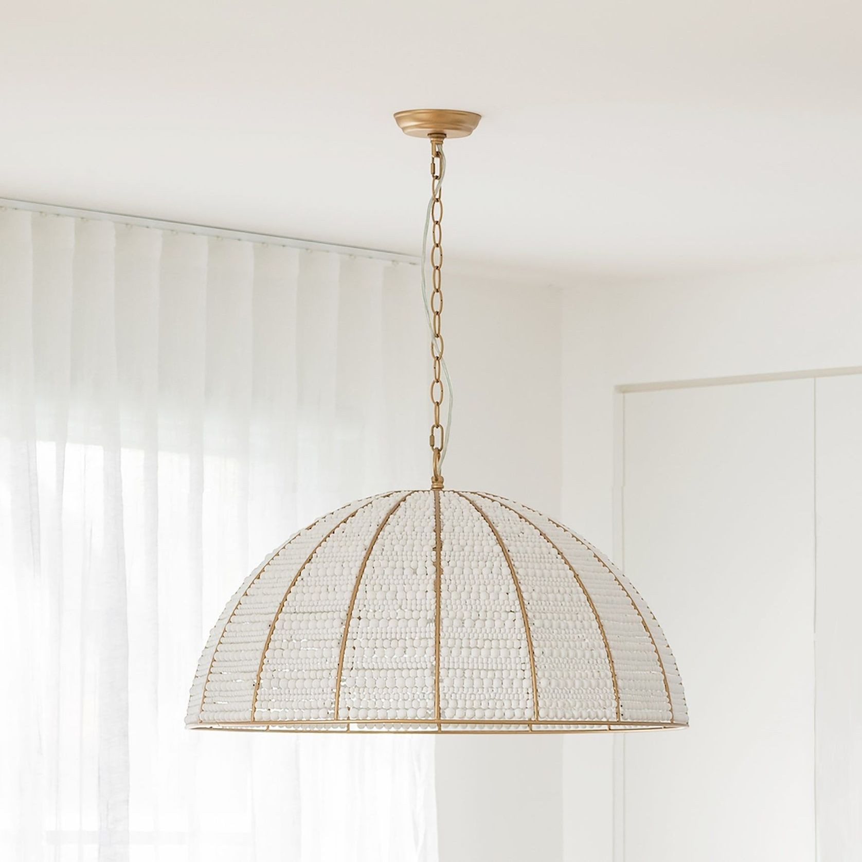 Estelle Beaded Dome Pendant Light - Gold/White gallery detail image