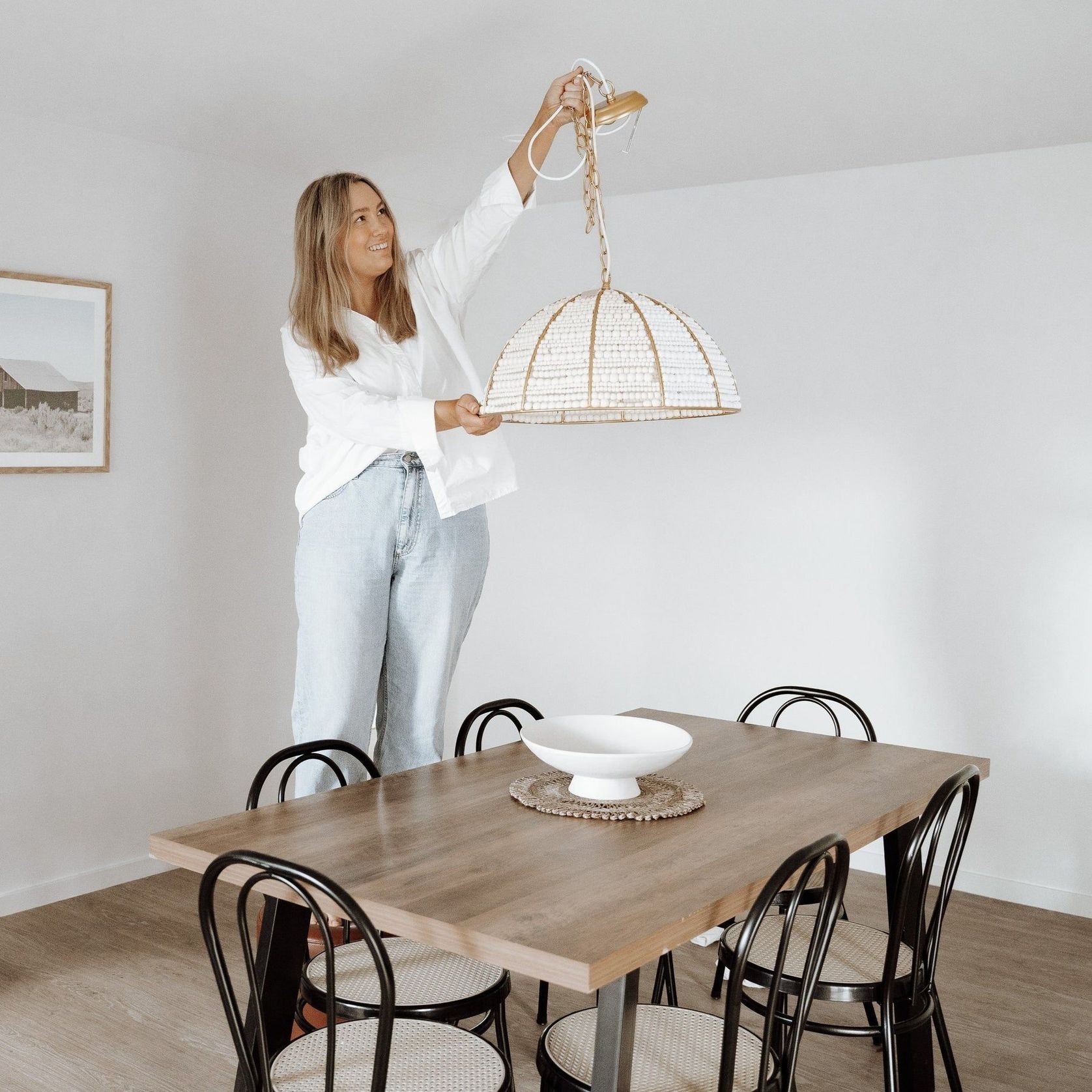 Estelle Beaded Dome Pendant Light - Gold/White gallery detail image