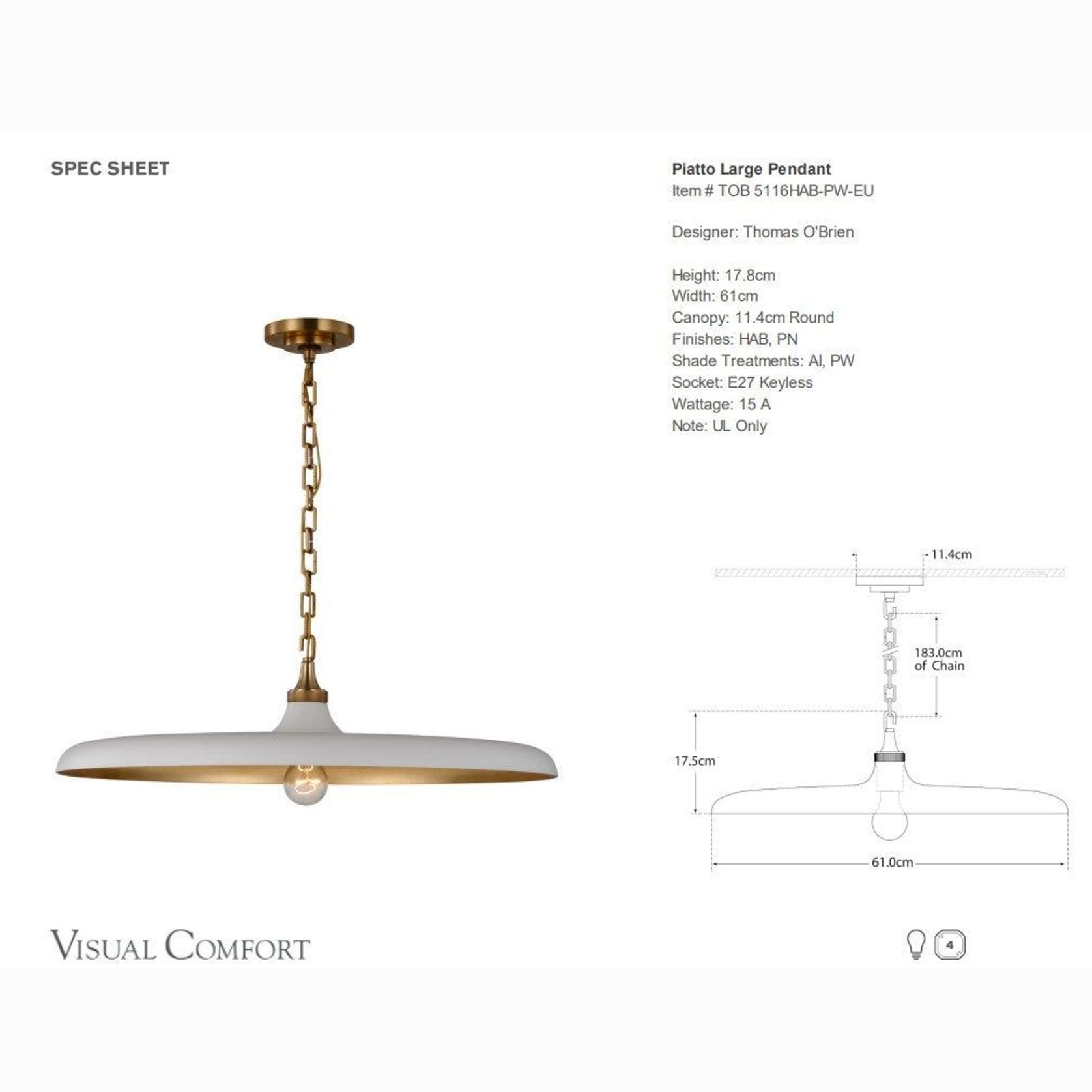 Visual Comfort Thomas O'Brien Piatto Large Pendant gallery detail image