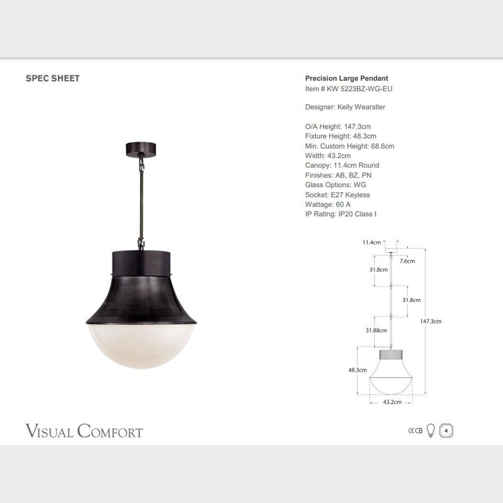 Visual Comfort Kelly Wearstler Precision Large Pendant gallery detail image