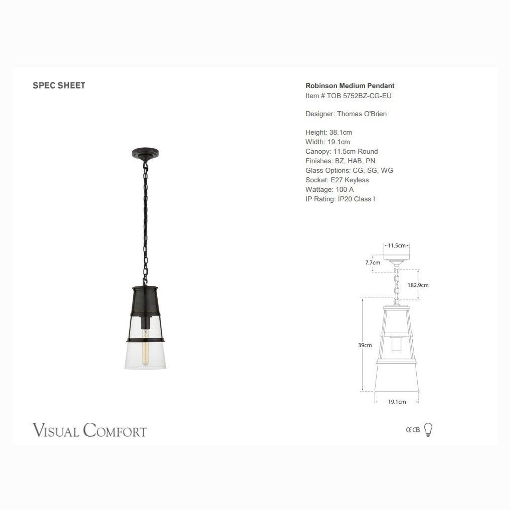 Visual Comfort Thomas O'Brien Robinson Medium Pendant gallery detail image