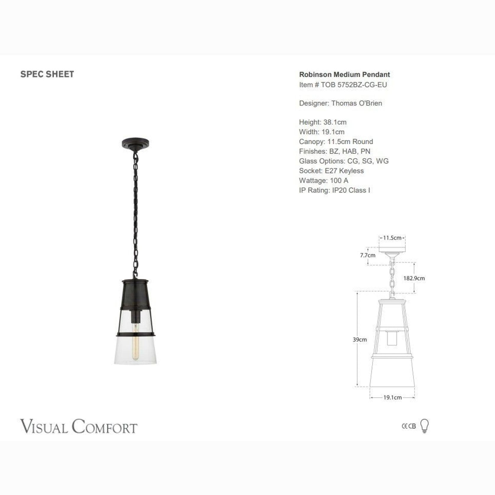 Visual Comfort Thomas O'Brien Robinson Medium Pendant gallery detail image