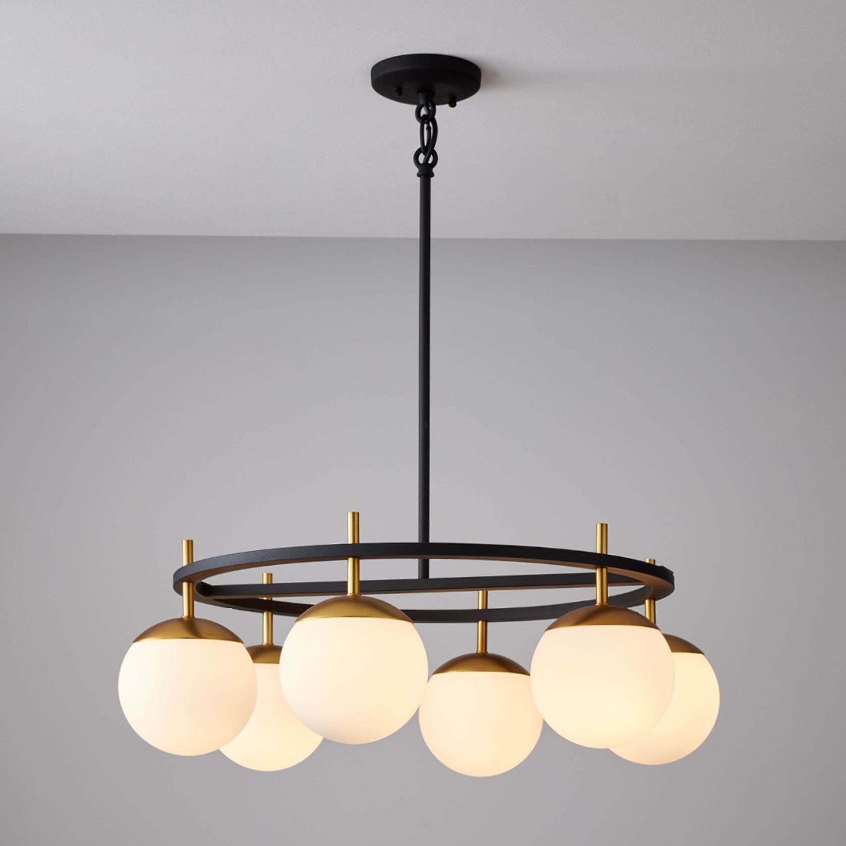 Johnson 6 Light Pendant in Aged Gold & Black gallery detail image