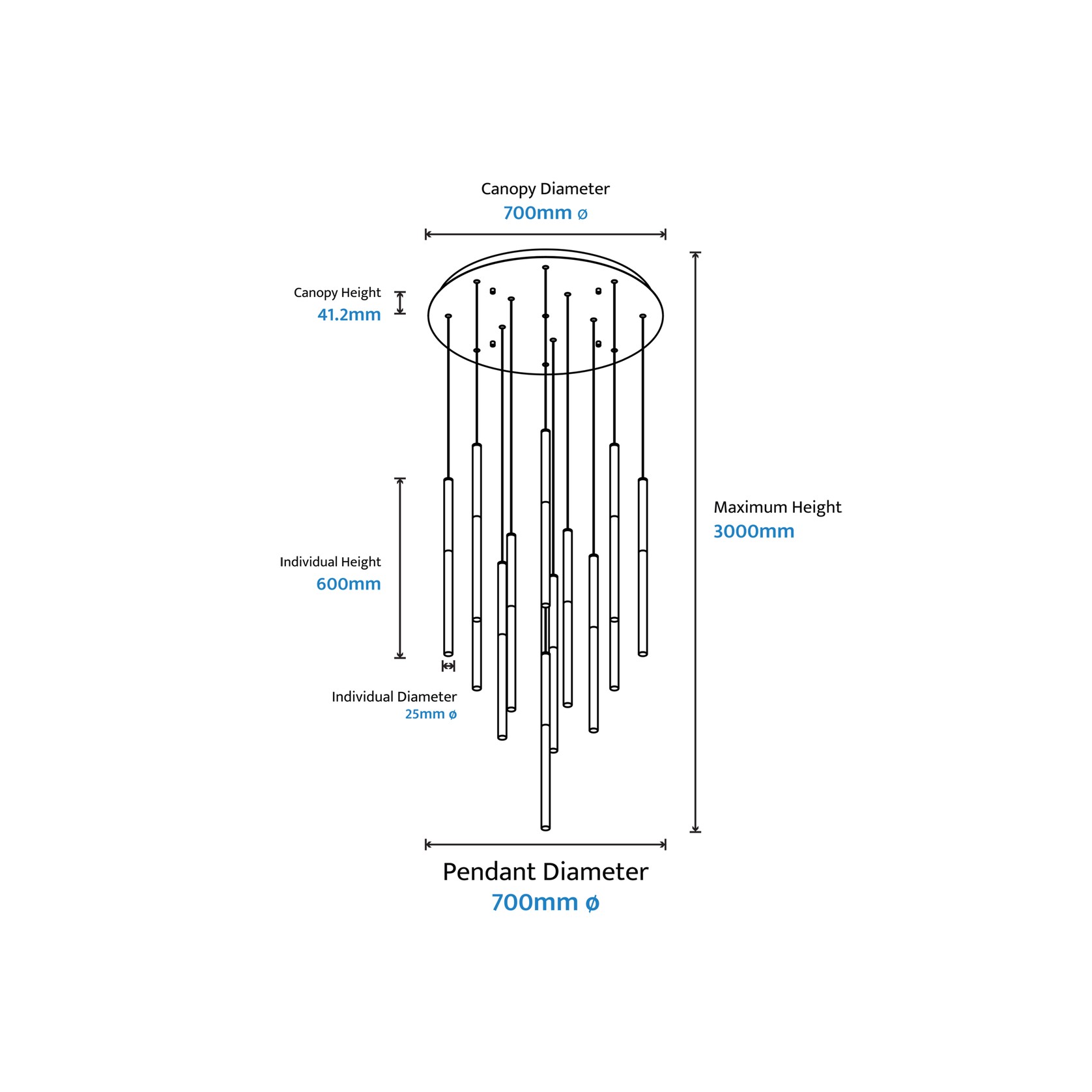 Rhea 14 Light Pencil Drop Pendant Light gallery detail image