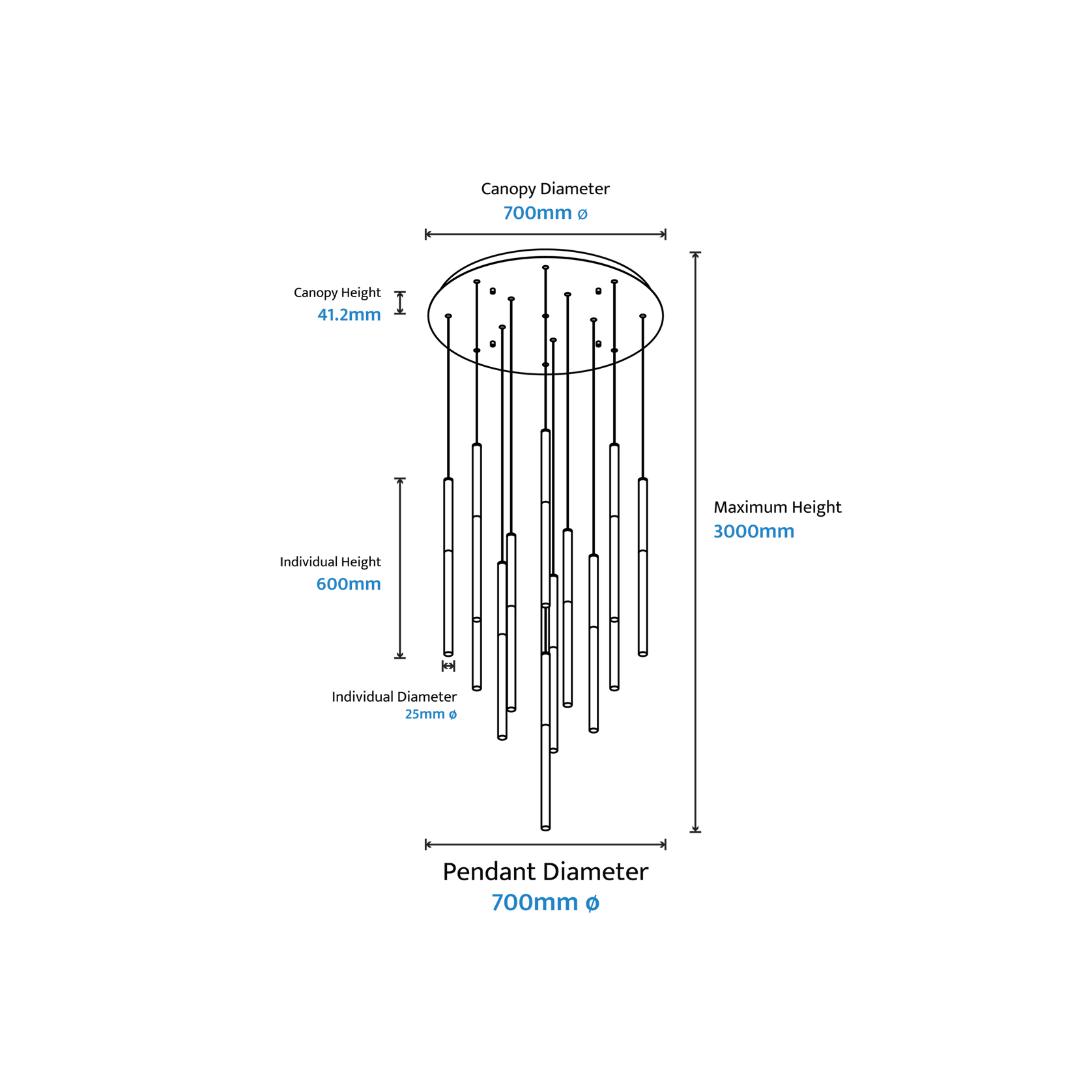 Rhea 14 Light Pencil Drop Pendant Light gallery detail image