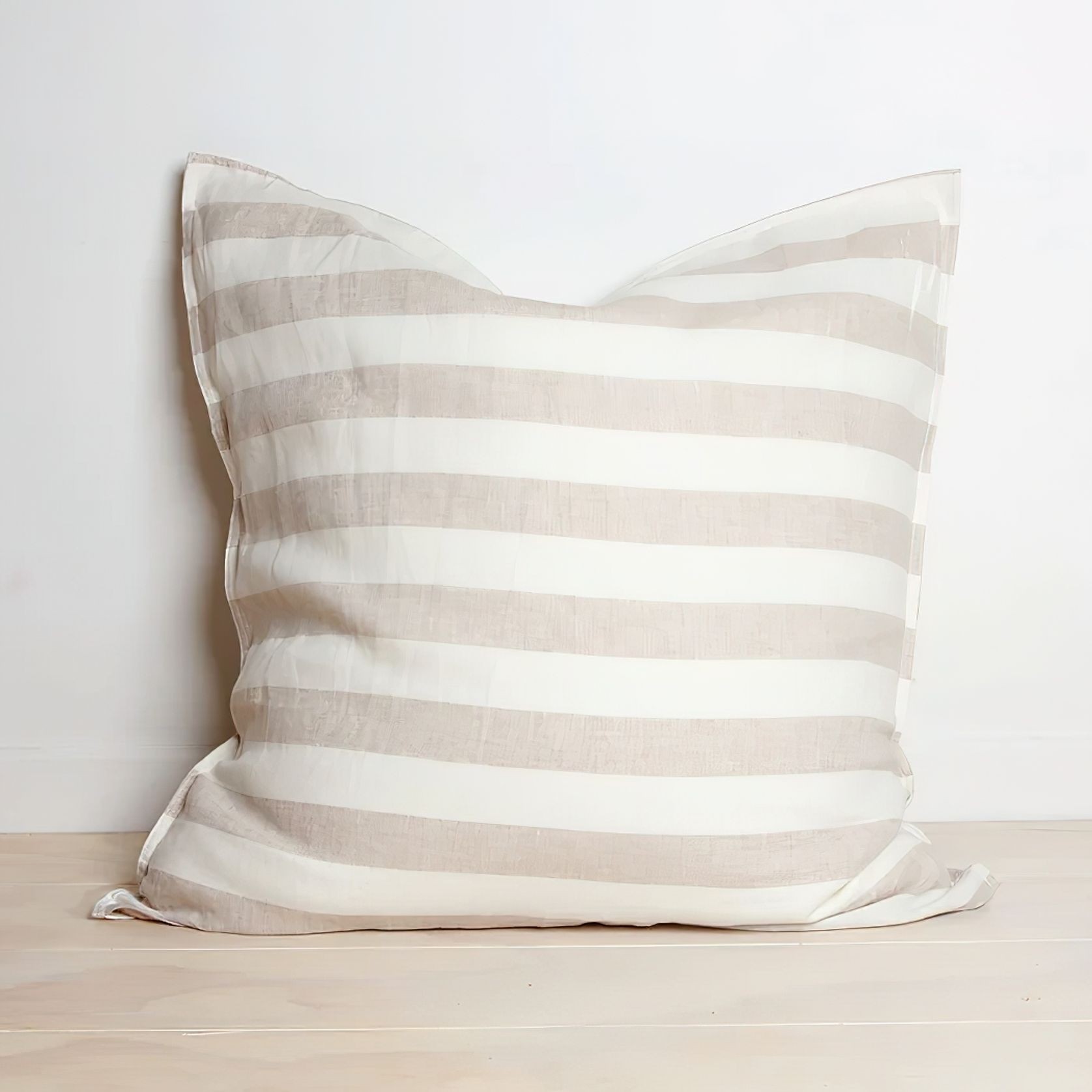 100% French Flax Linen Euro Pillowcase - Natural Stripe gallery detail image