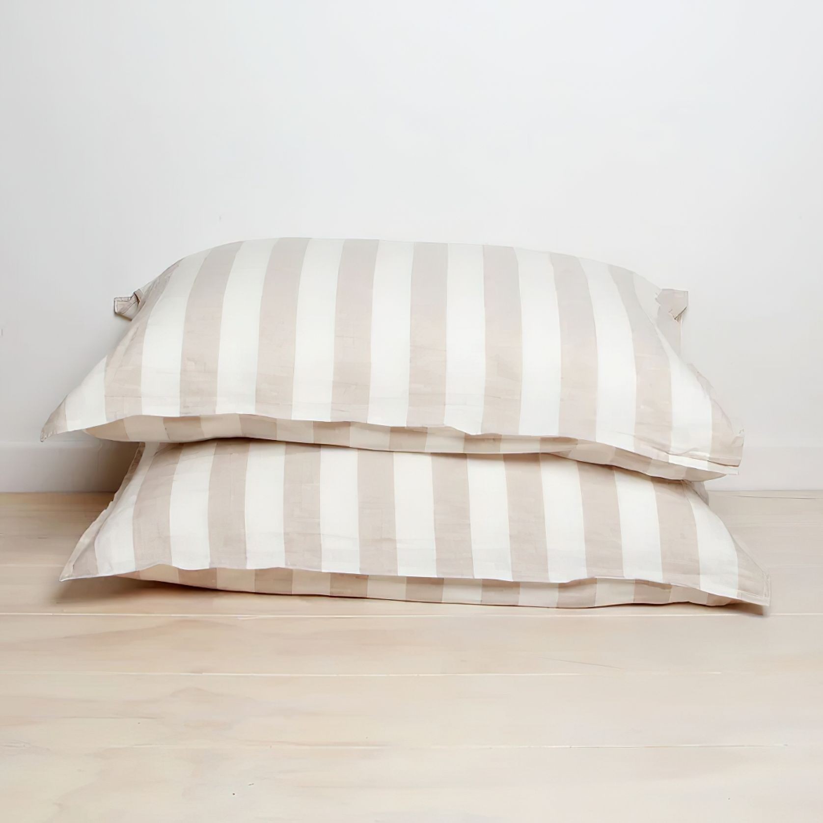 100% French Linen Pillowcase Pair - Wide Natural Stripe gallery detail image