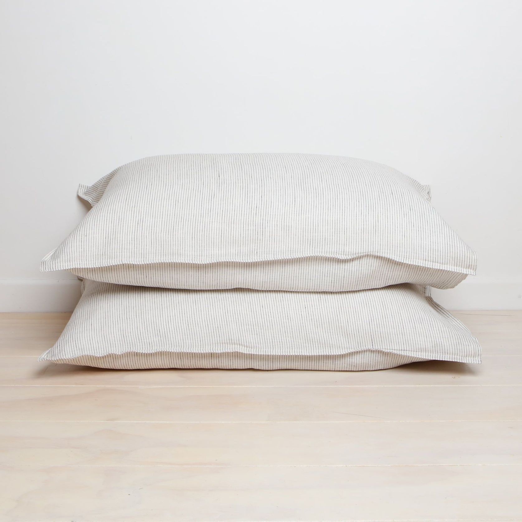 100% French Linen Pillowcase Pair - Charcoal Stripe gallery detail image