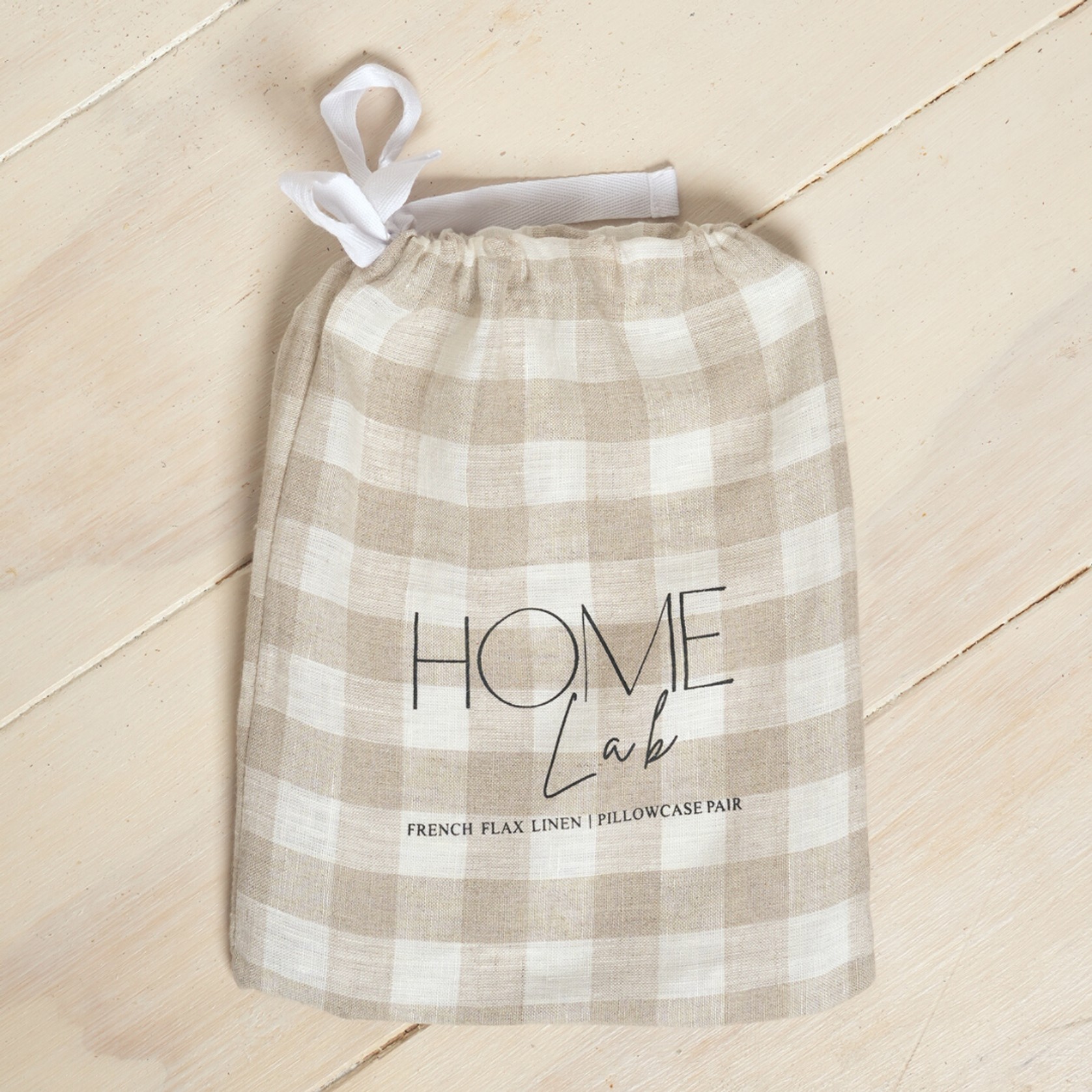 100% French Flax Linen Pillowcase Pair Natural Gingham gallery detail image