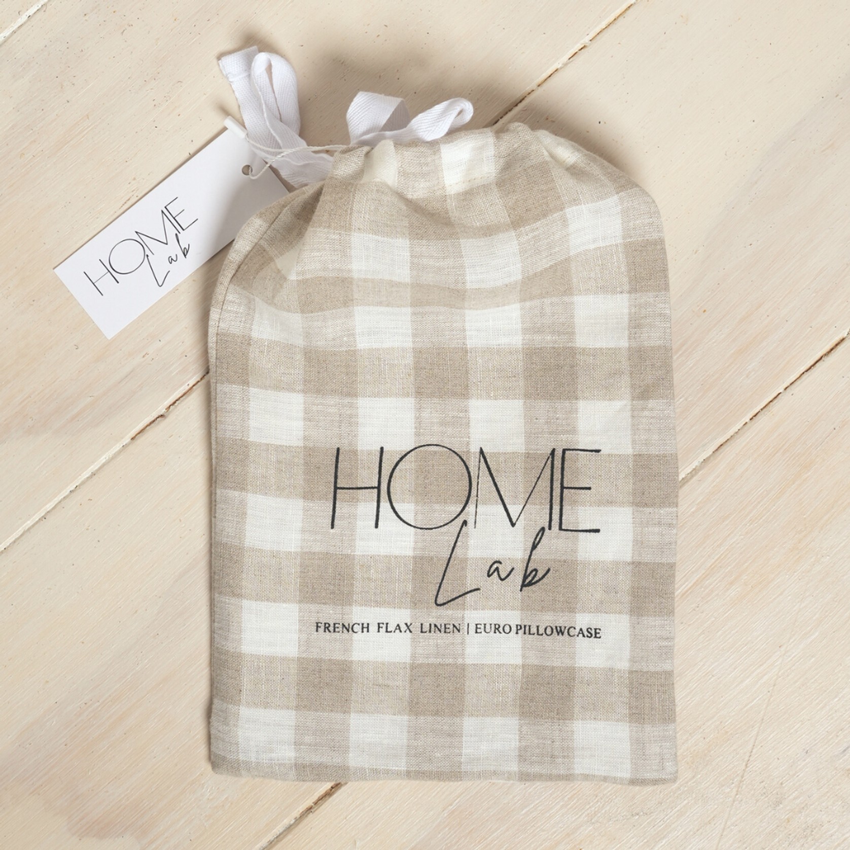 100% French Flax Linen Euro Pillowcase Natural Gingham gallery detail image