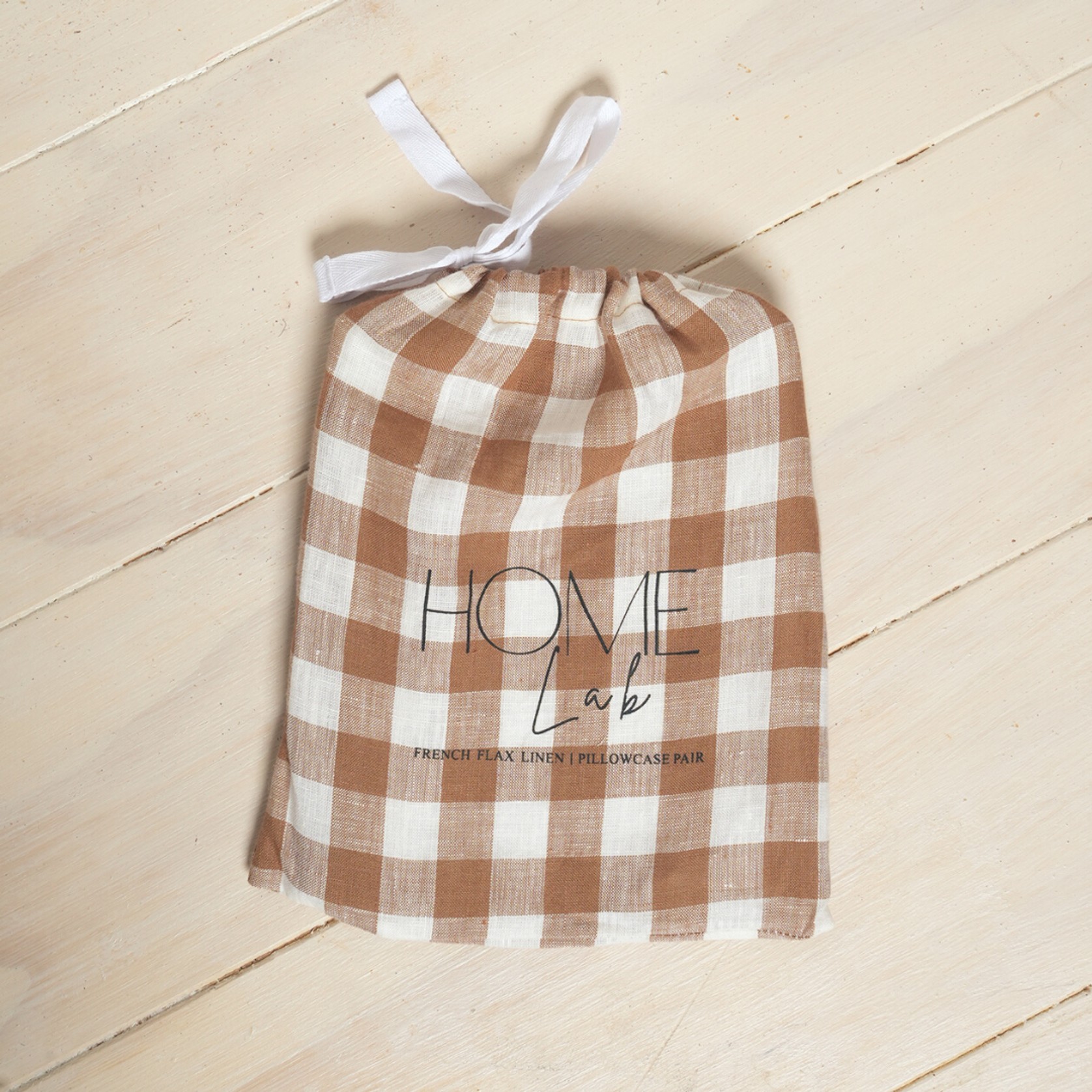 100% French Flax Linen Pillowcase Pair - Ginger Gingham gallery detail image