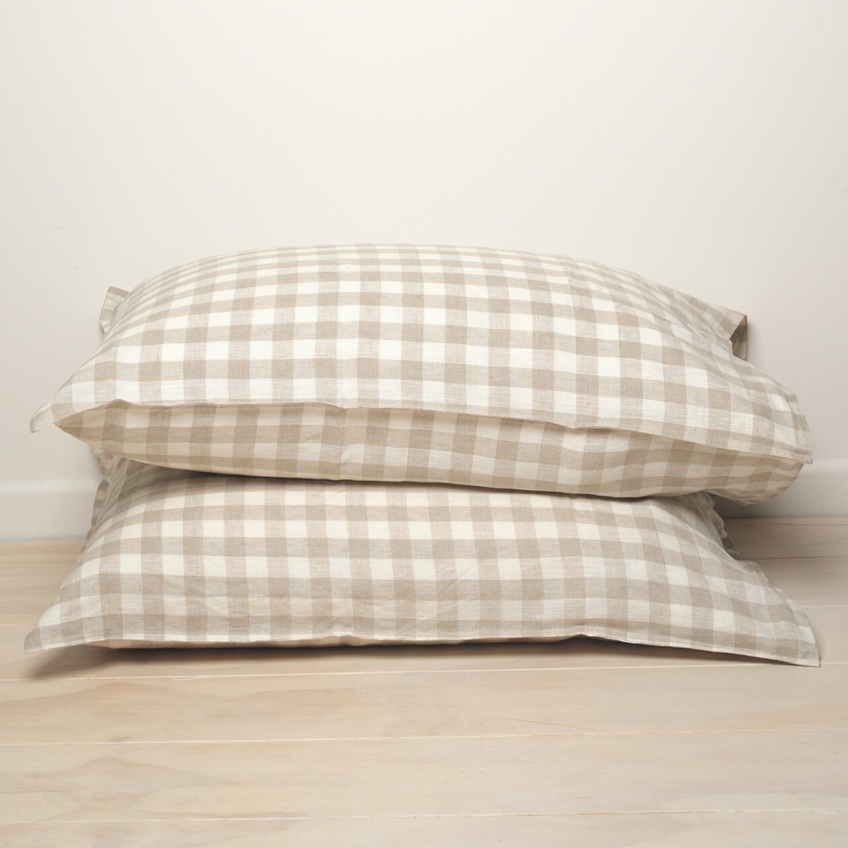 100% French Flax Linen Pillowcase Pair Natural Gingham gallery detail image
