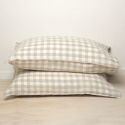 100% French Flax Linen Pillowcase Pair Natural Gingham gallery detail image