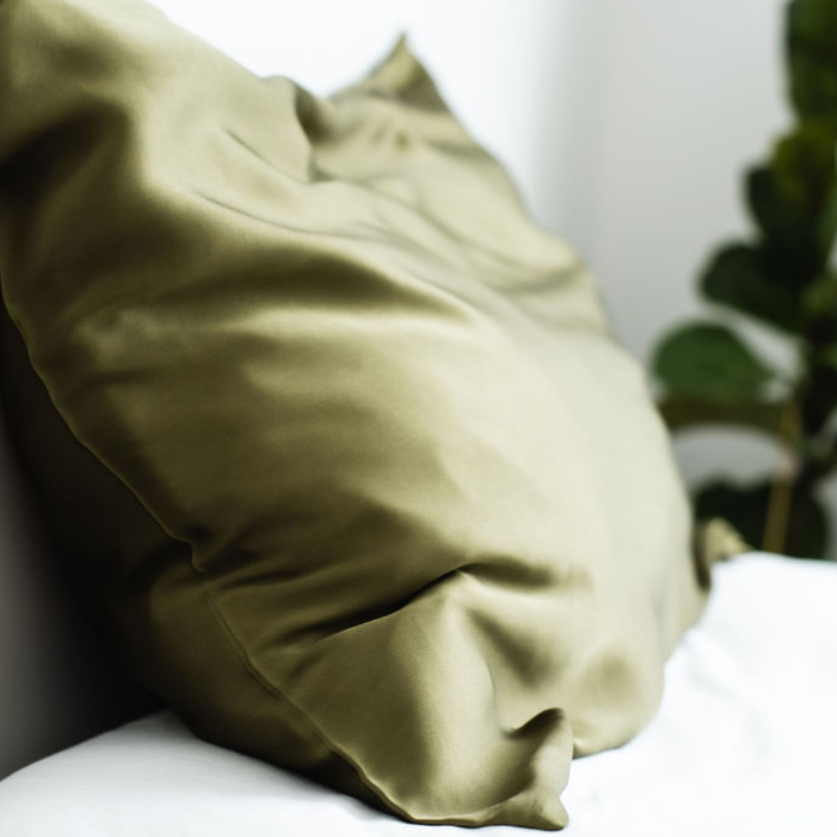 100% Pure Silk Pillowcase - Olive gallery detail image