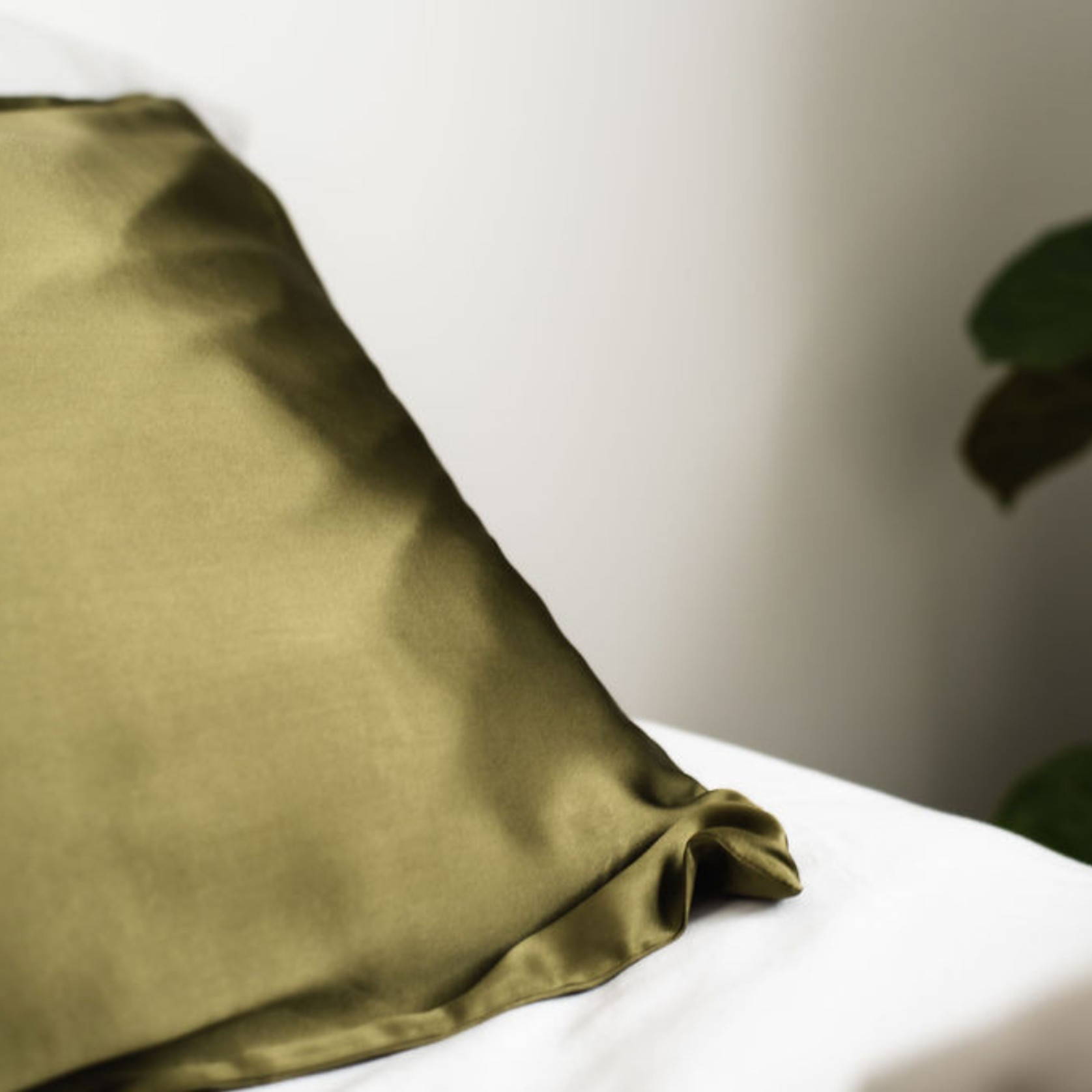 100% Pure Silk Pillowcase Pair- Olive gallery detail image