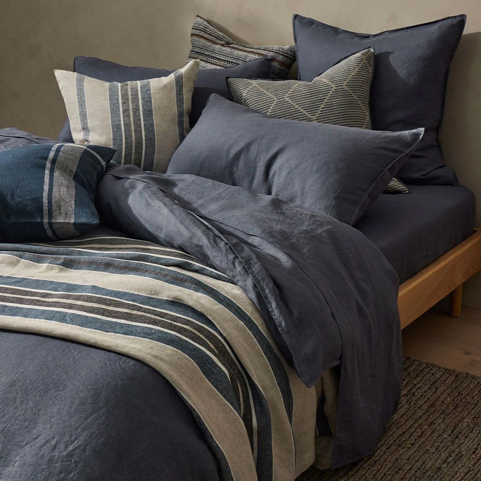 Ravello Pillowcase Pair - Denim | Standard, King or Euro Size gallery detail image