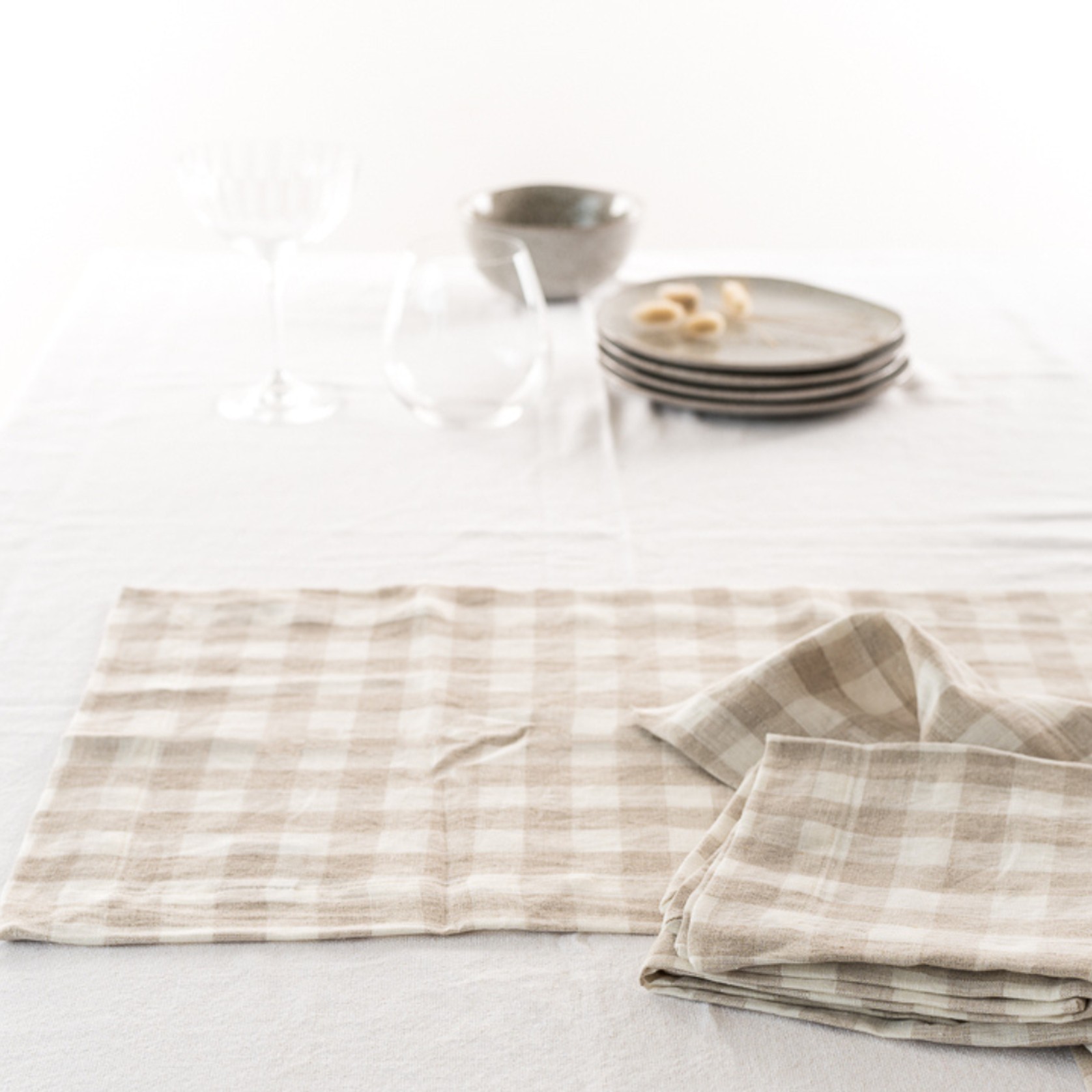 100% French Flax Linen Placemat Set 4- Natural Gingham gallery detail image