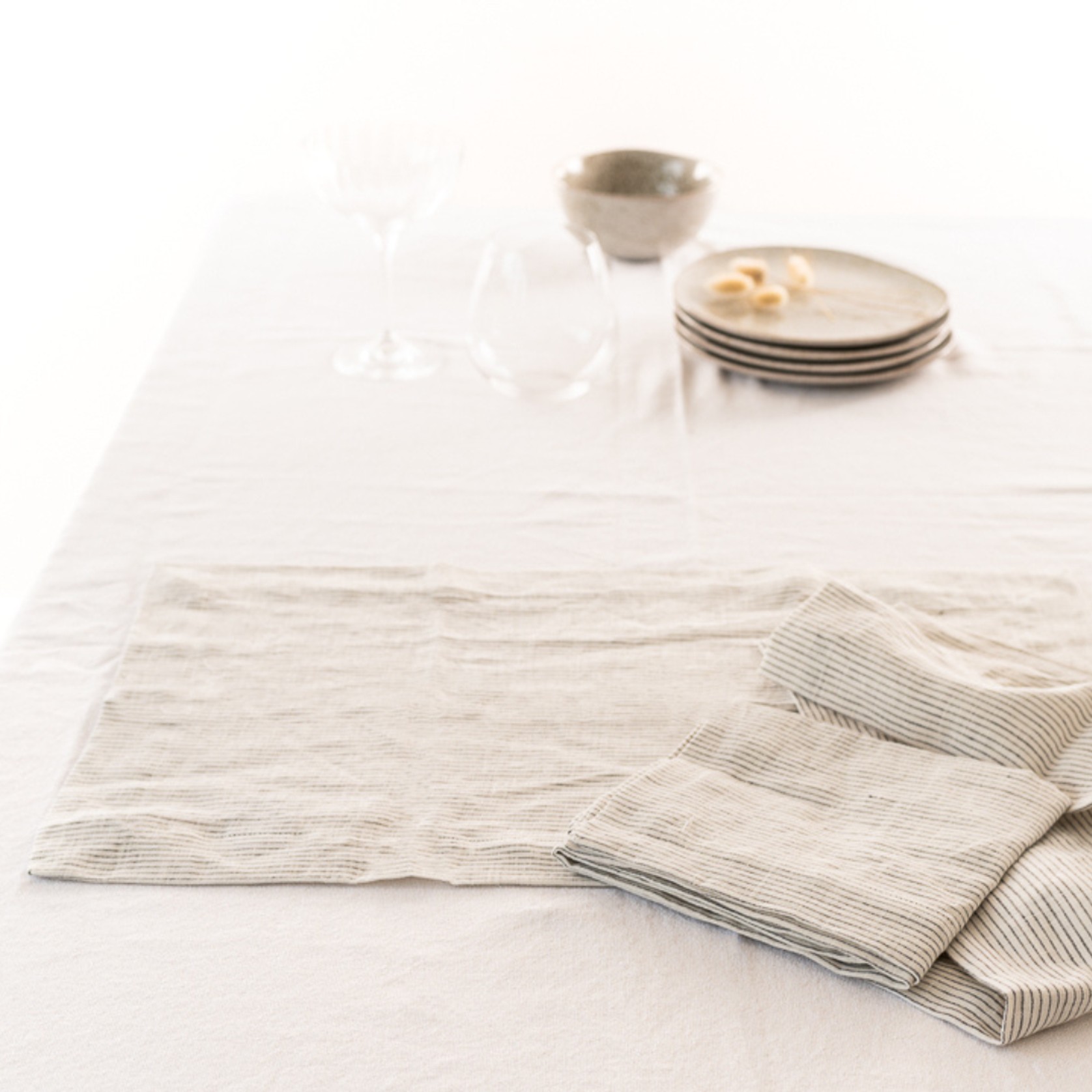 100% French Flax Linen Placemat Set 4- Charcoal Pinstripe gallery detail image