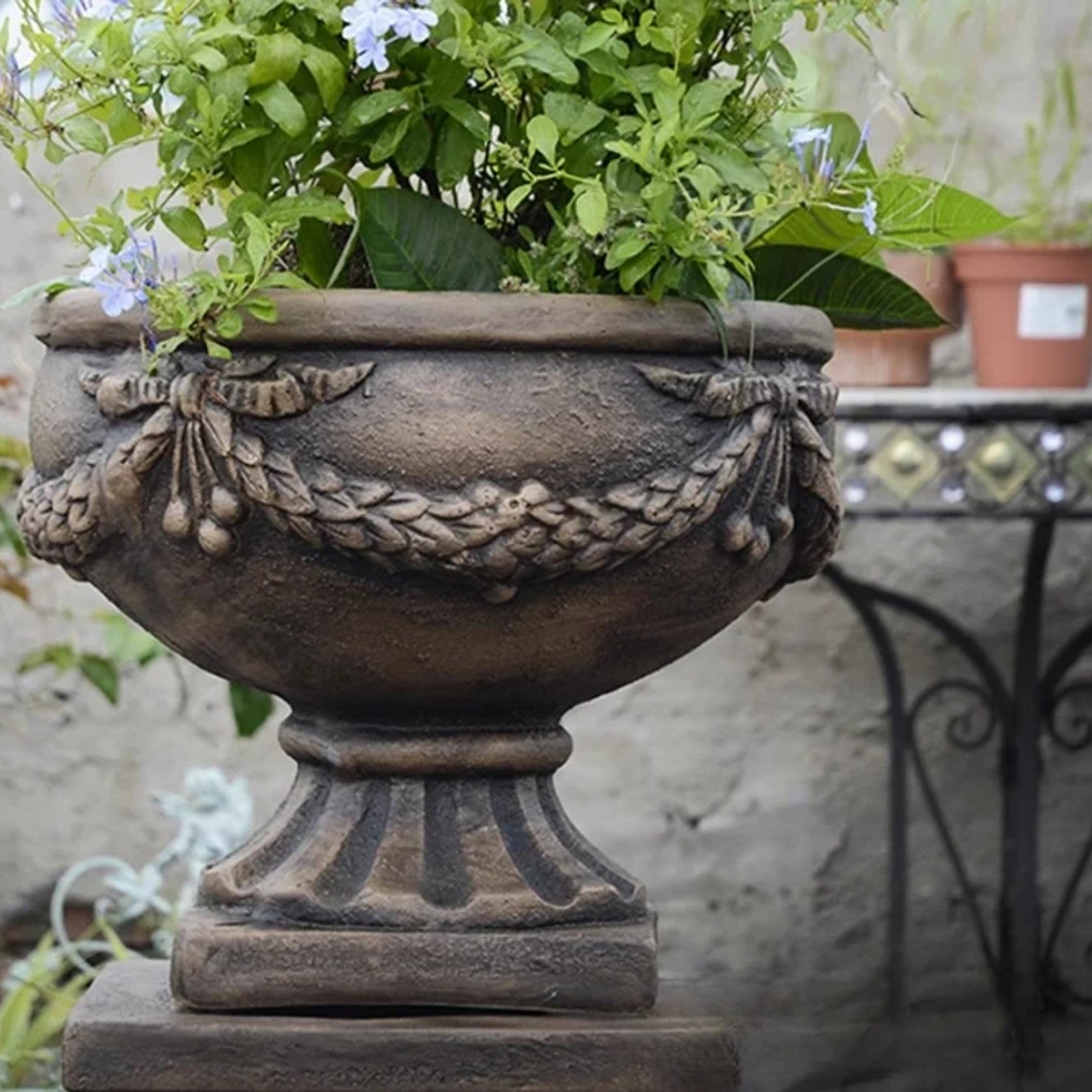Heritage Iron-Style Floral Urn & Plinth gallery detail image