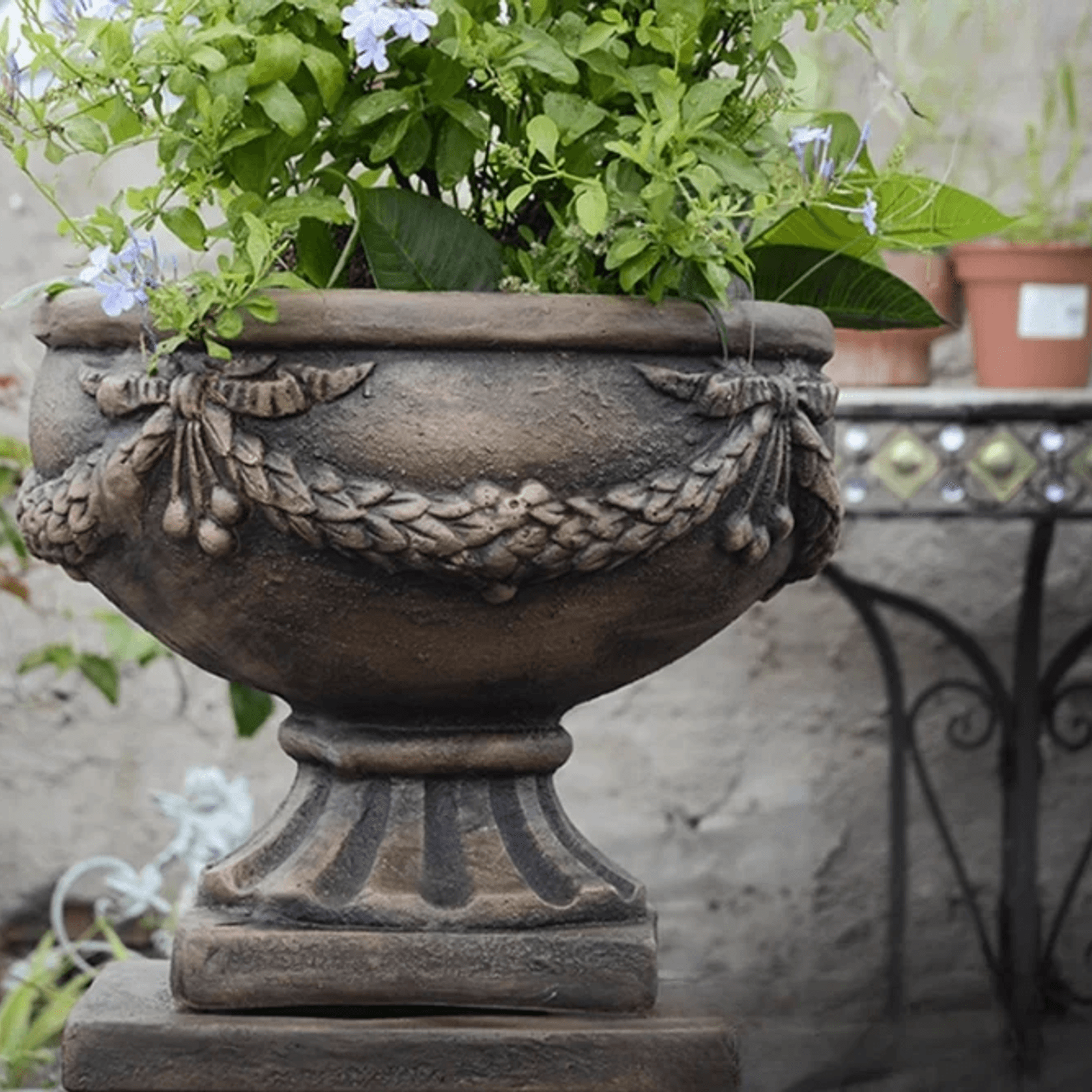 Heritage Iron-Style Floral Urn & Plinth gallery detail image