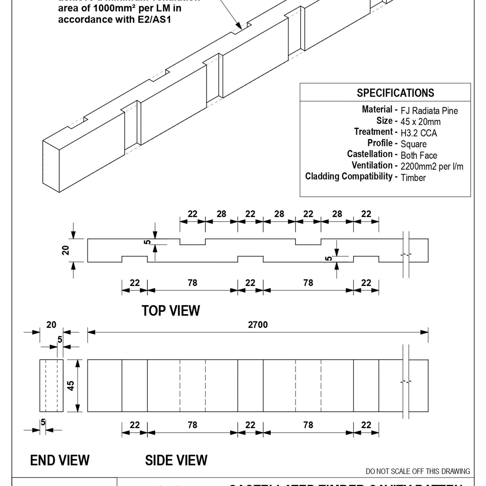 EB1 Castellated Timber Cavity Batten gallery detail image