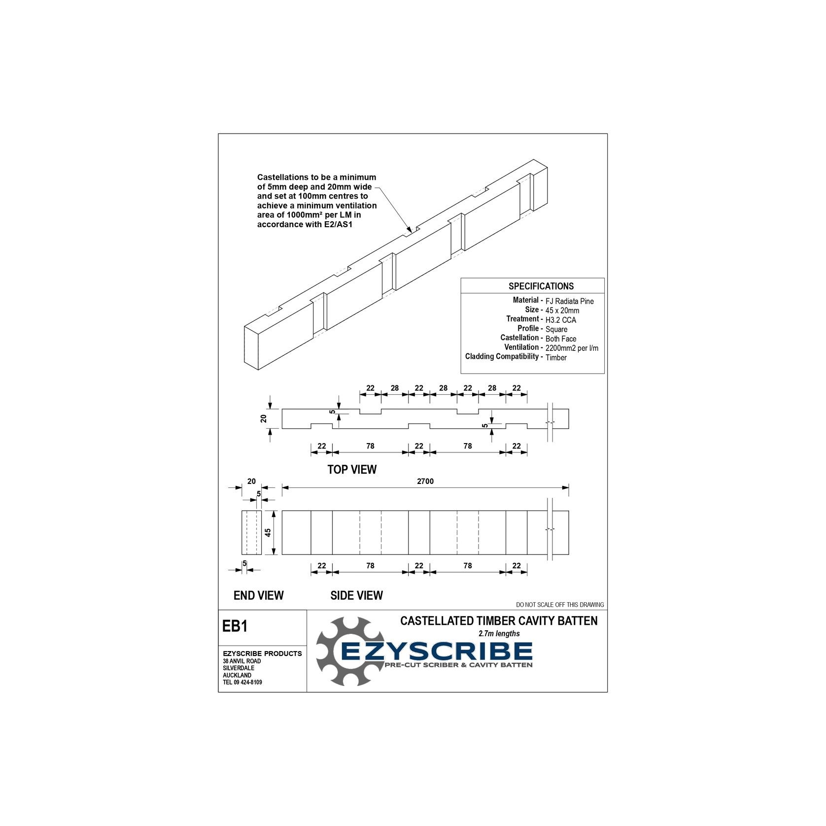 EB1 Castellated Timber Cavity Batten gallery detail image