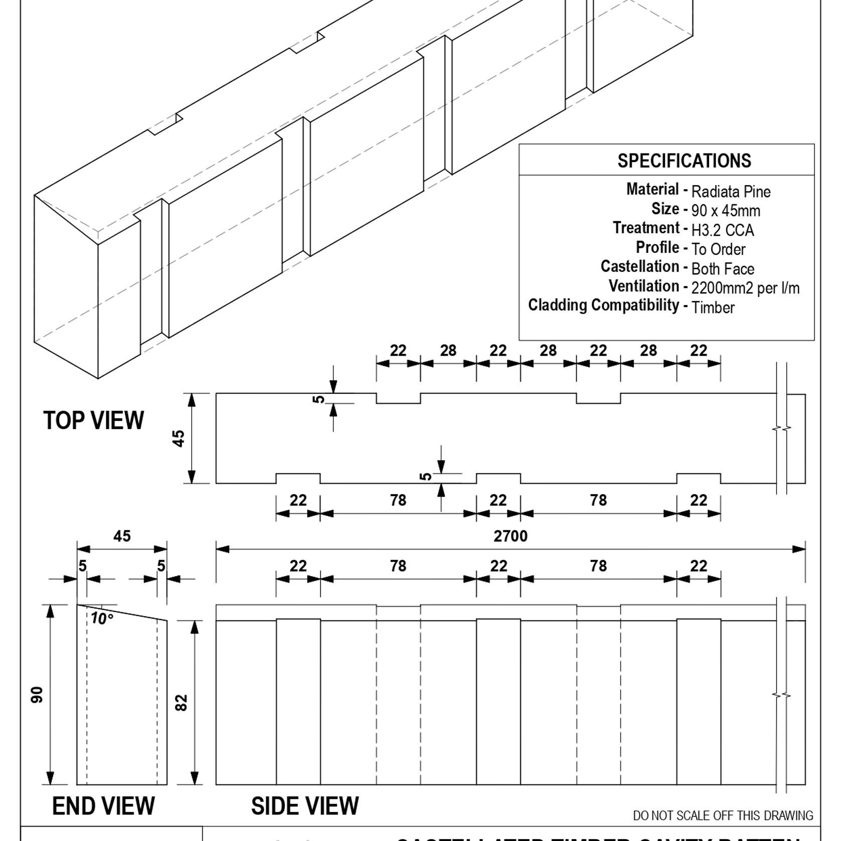 EB10 Castellated Timber Cavity Batten gallery detail image