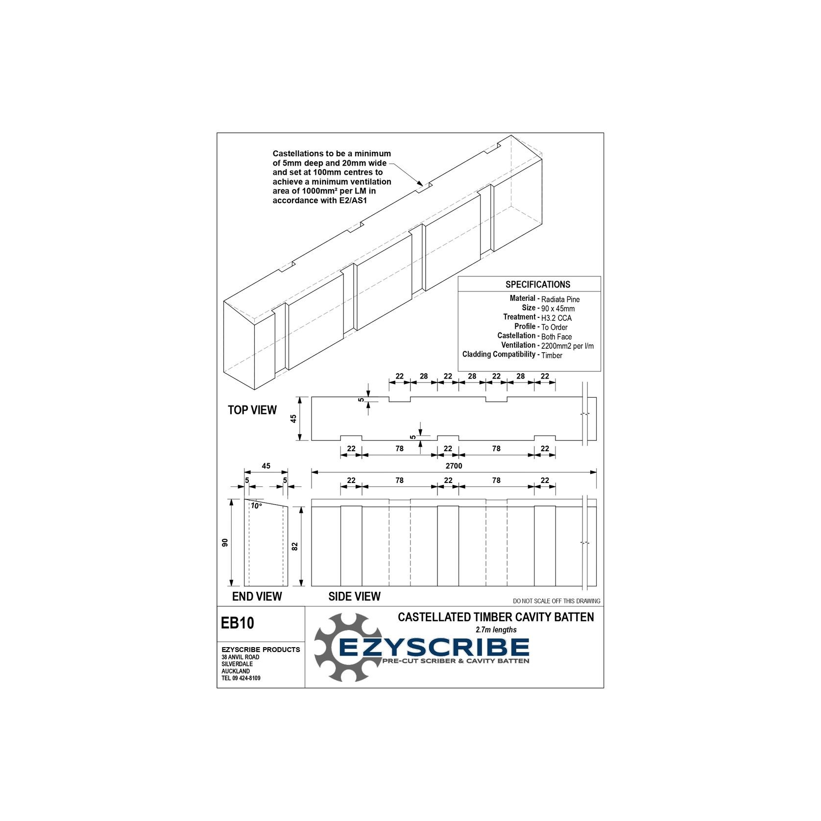 EB10 Castellated Timber Cavity Batten gallery detail image