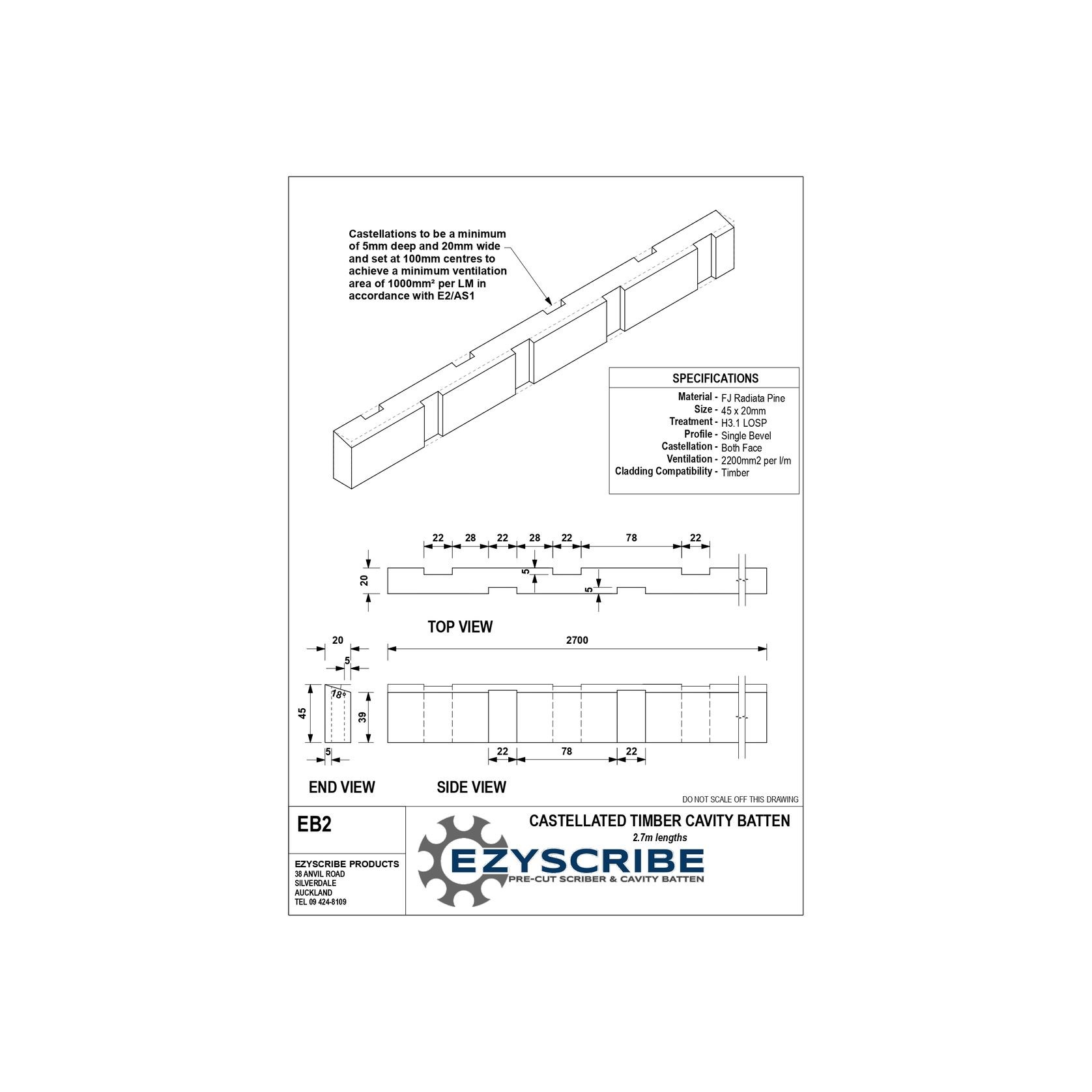 EB2 Castellated Timber Cavity Batten gallery detail image