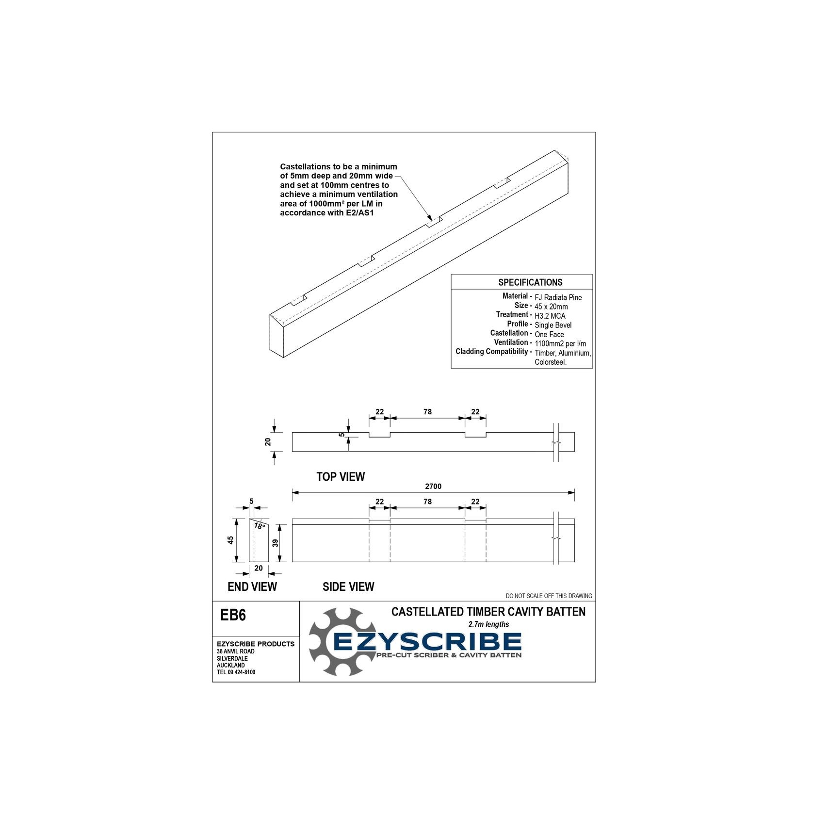 EB6 Castellated Timber Cavity Batten gallery detail image