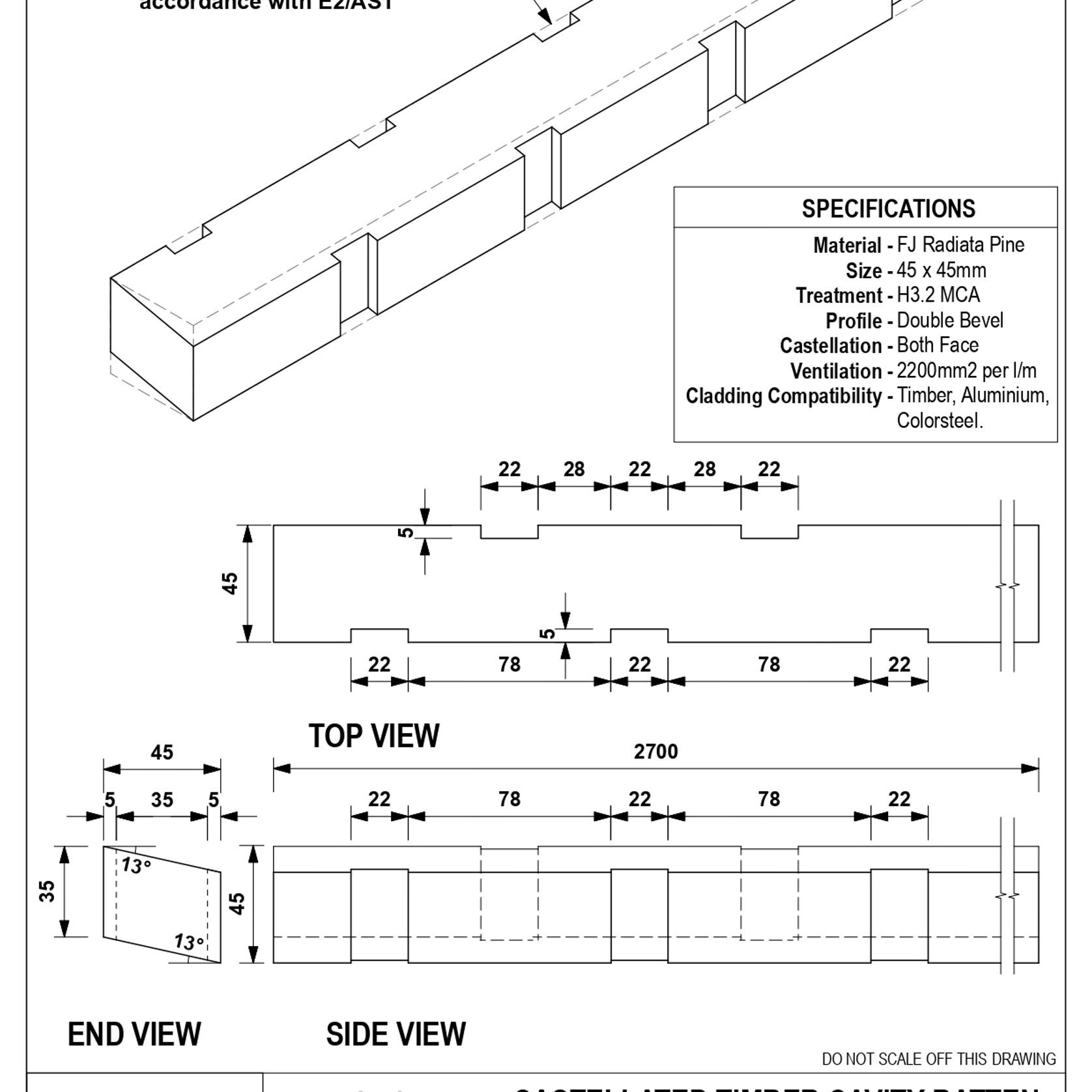 EB7 Castellated Timber Cavity Batten gallery detail image